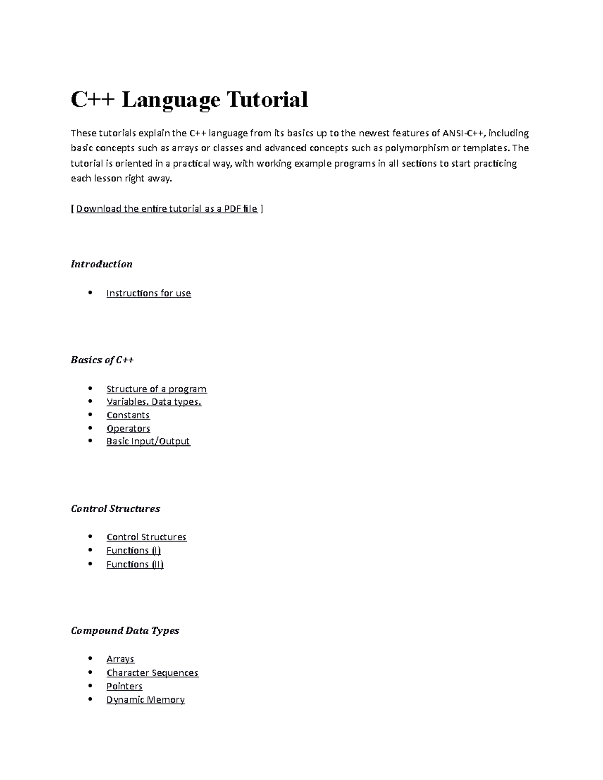 C++ tutorial - C++ NOTES - C++ Language Tutorial These tutorials ...