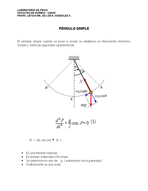 14 Modelos No Lineales, Pendulo Simple - Practica, Laboratorio de Fisica.  14 Modelos No Lineales, - Studocu