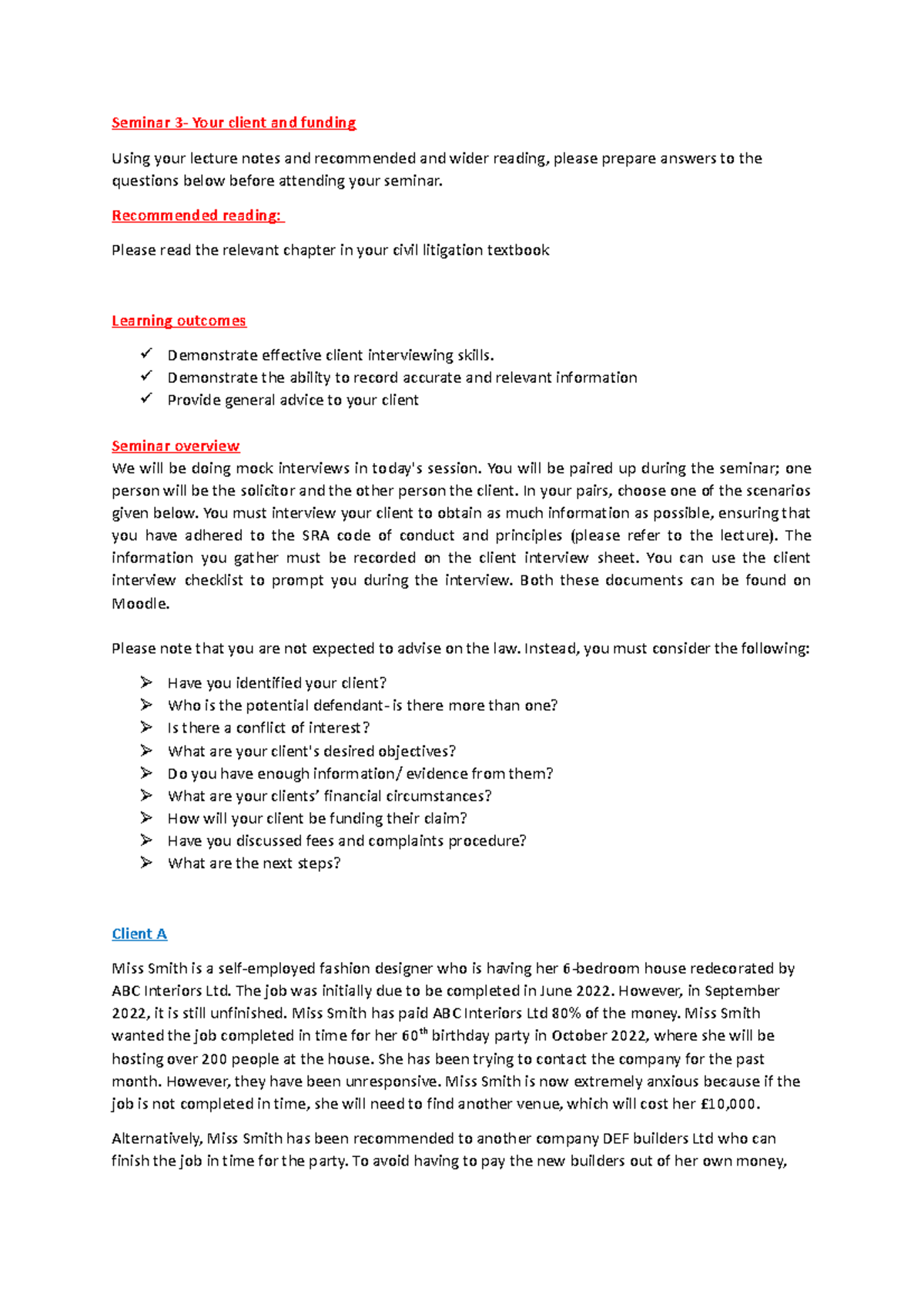 Seminar 3 Tutorial work Seminar 3 Your client and funding Using