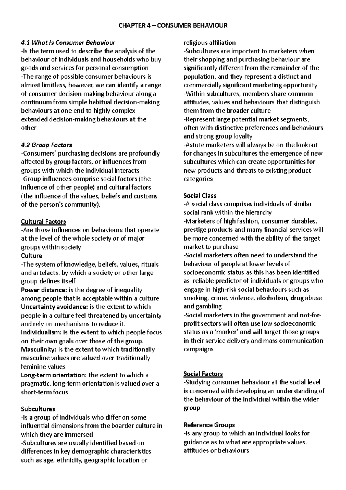 Chapter 4 - Consumer Behaviour - CHAPTER 4 – CONSUMER BEHAVIOUR 4 What ...