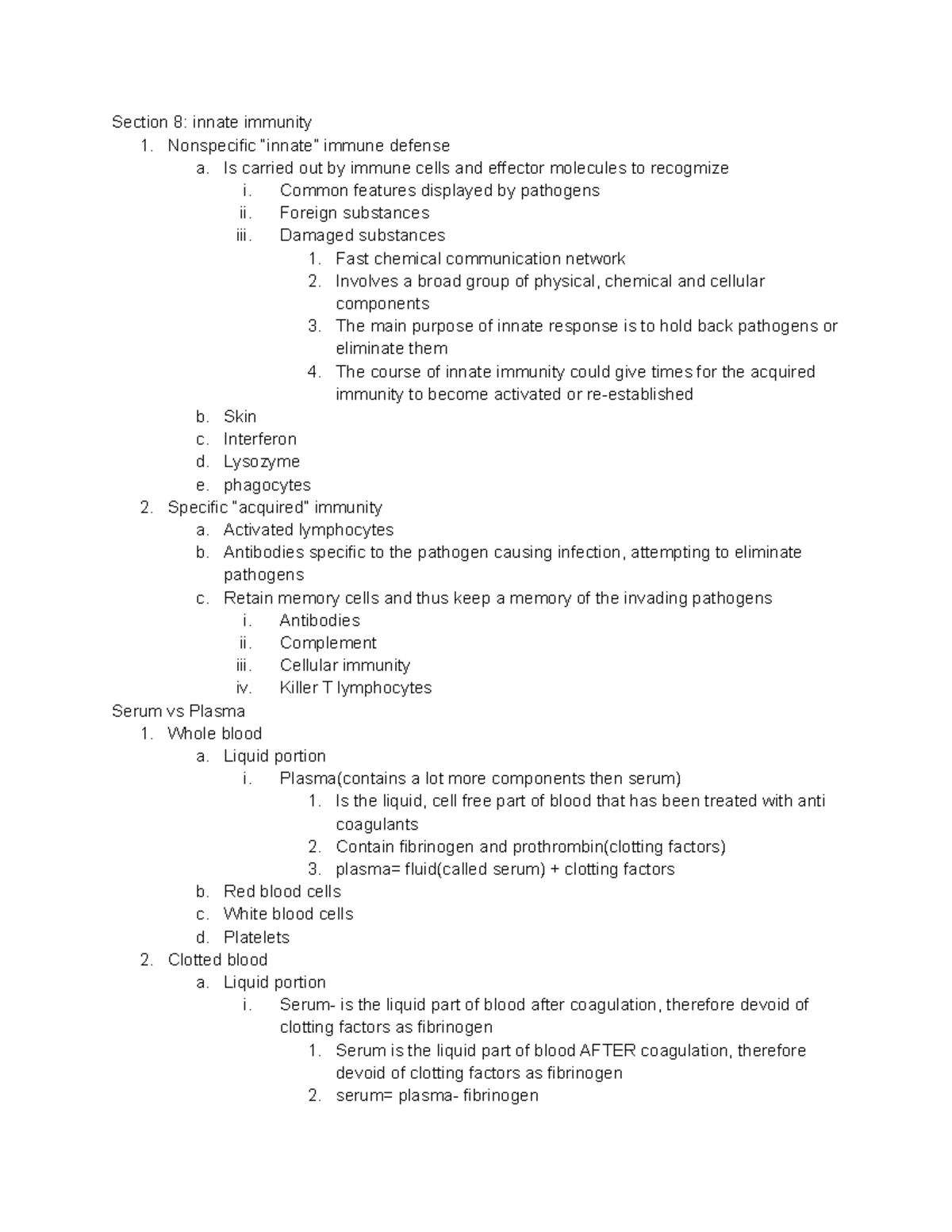 MMSC section 8 and 9 notes Section 8 innate immunity 1. Nonspecific