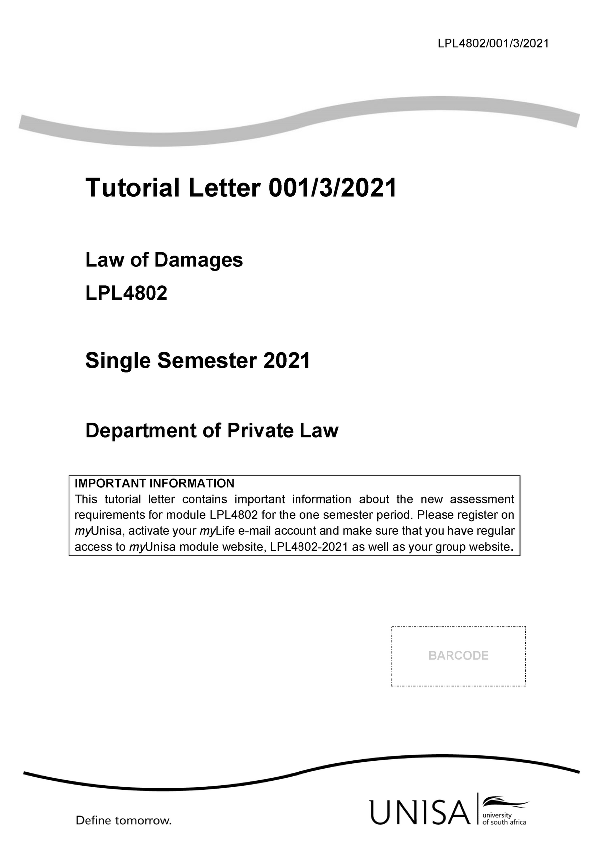 law of damages assignment 1 2021