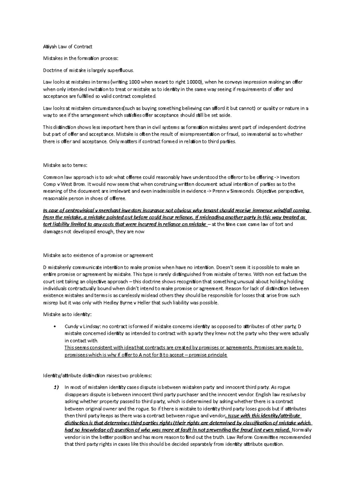 Atiyah Law of Contract - Atiyah Law of Contract Mistakes in the ...