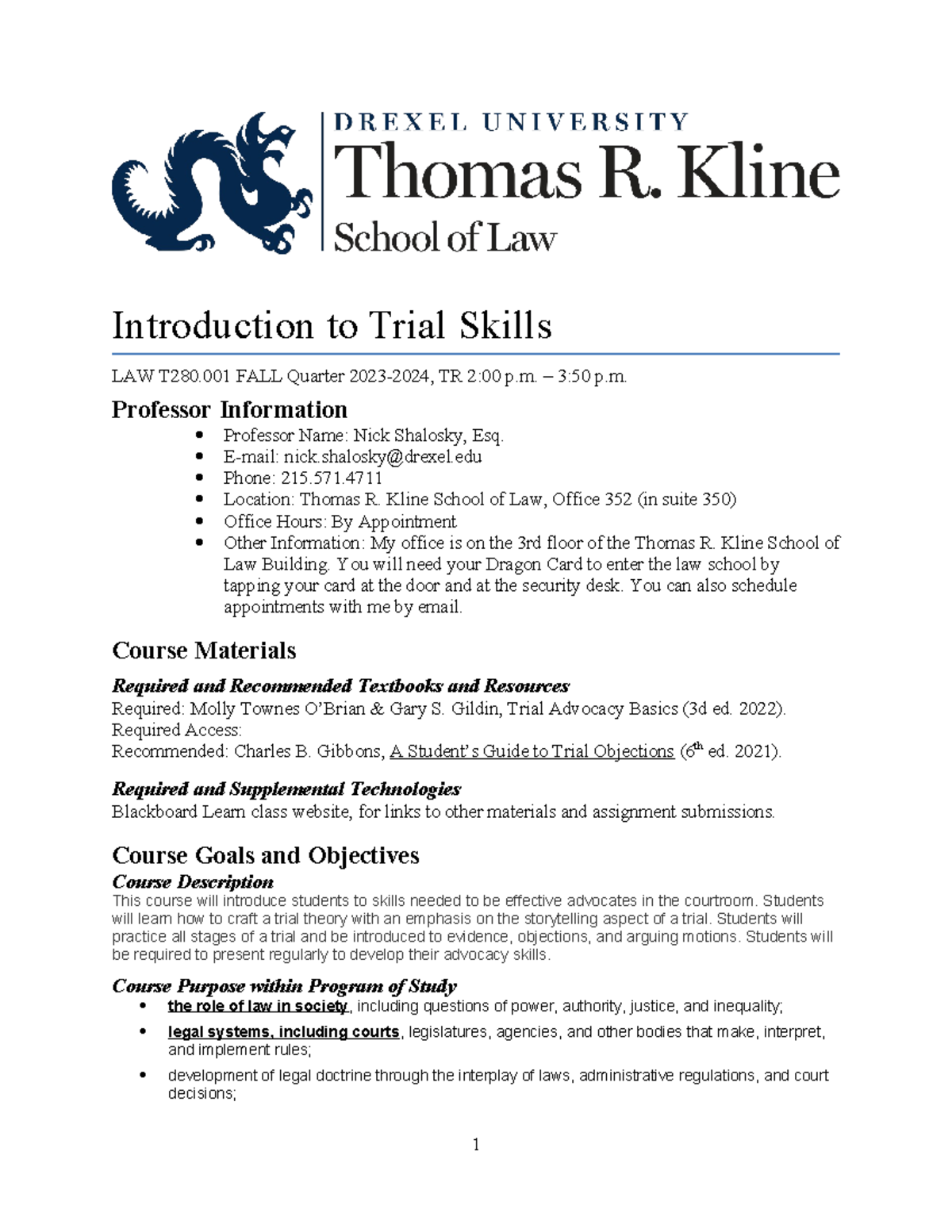 Trialskillssyllabus - syllabus for trial skills class - Introduction to ...
