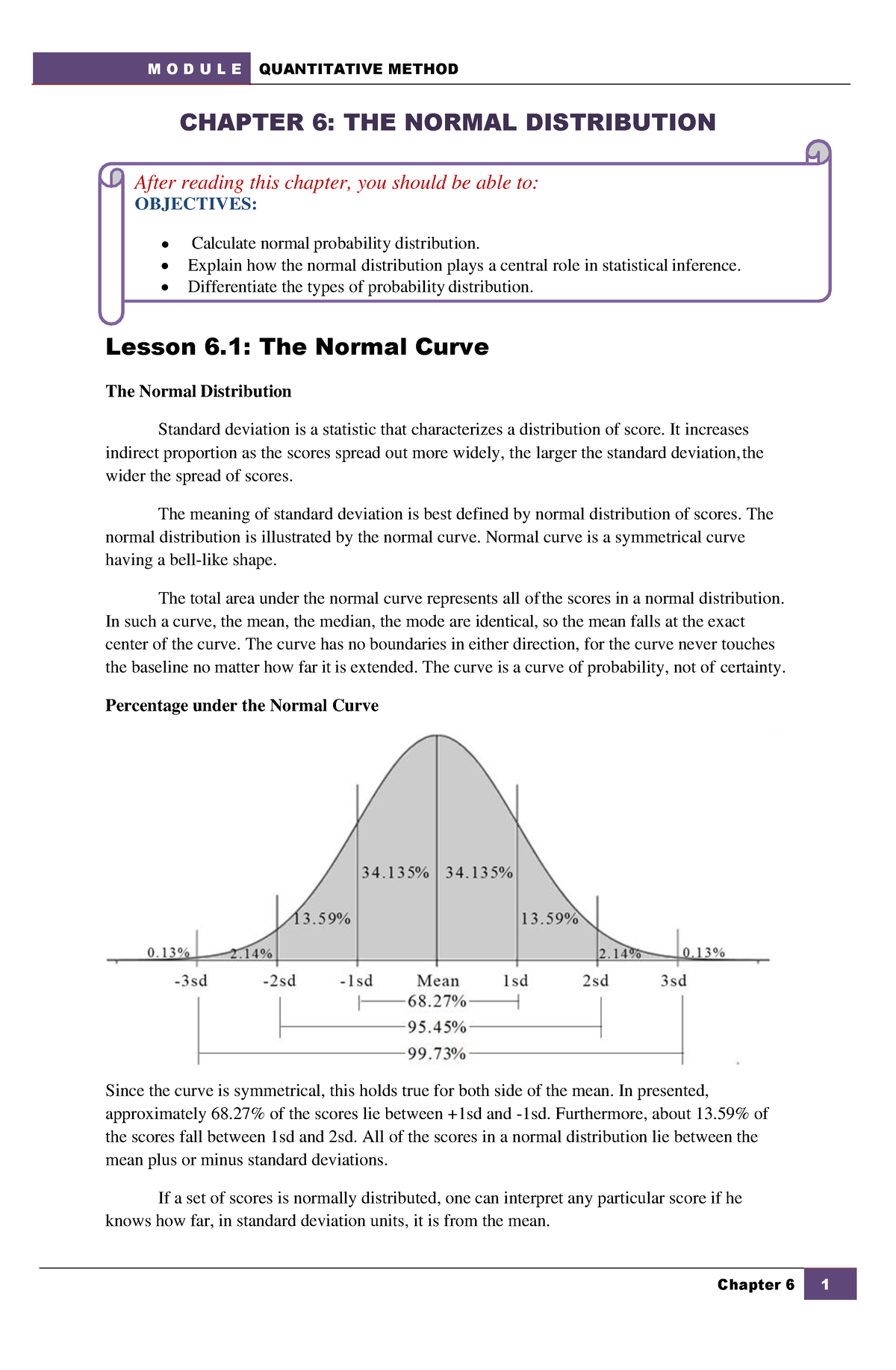 THE Normal Distribution - CHAPTER 6: THE NORMAL DISTRIBUTION Lesson 6 ...