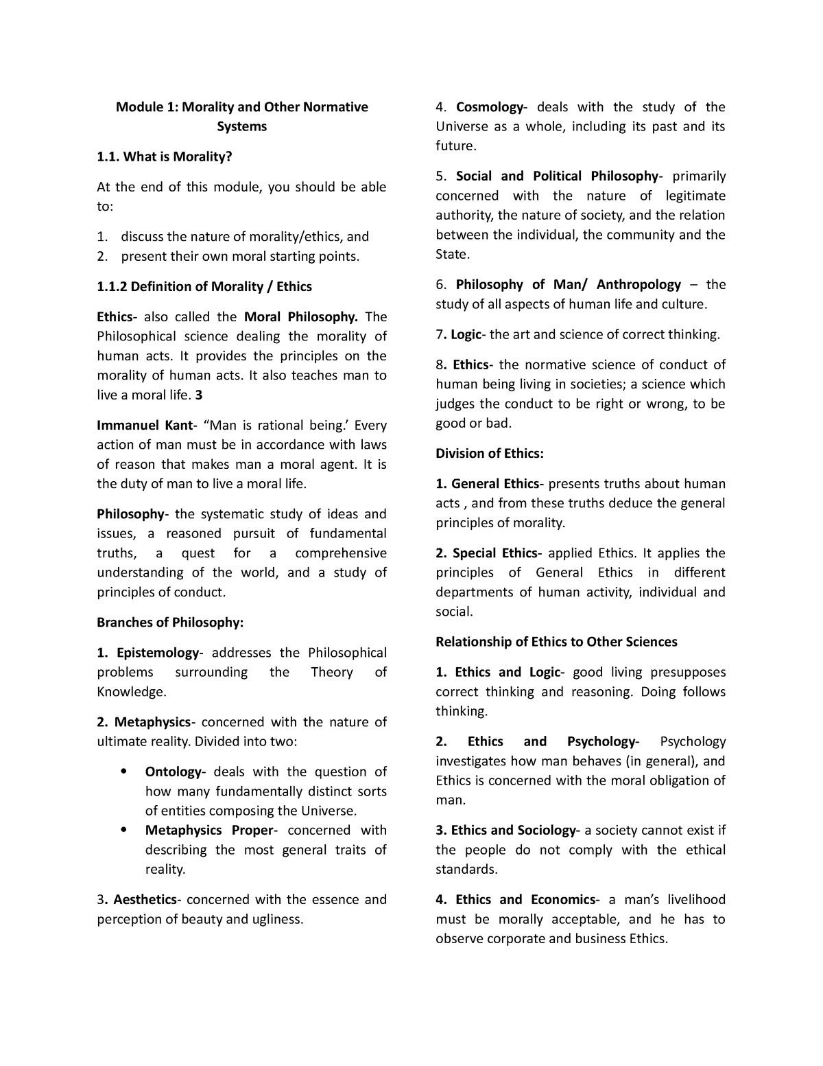 Ethics - Module 1: Morality And Other Normative Systems What Is ...