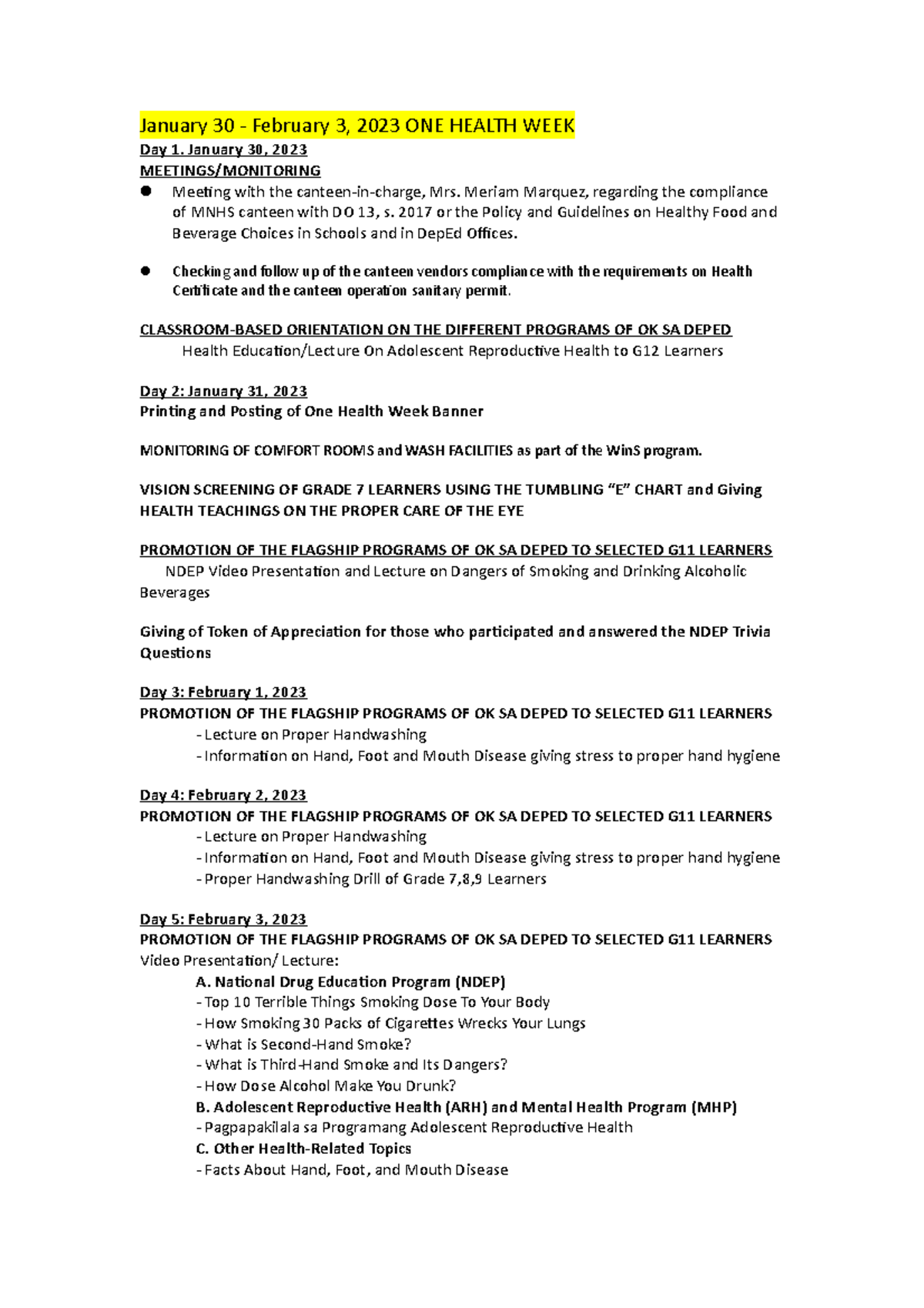 Accomp report to be reported on Staff Meeting March 3 2023 - January 30 ...