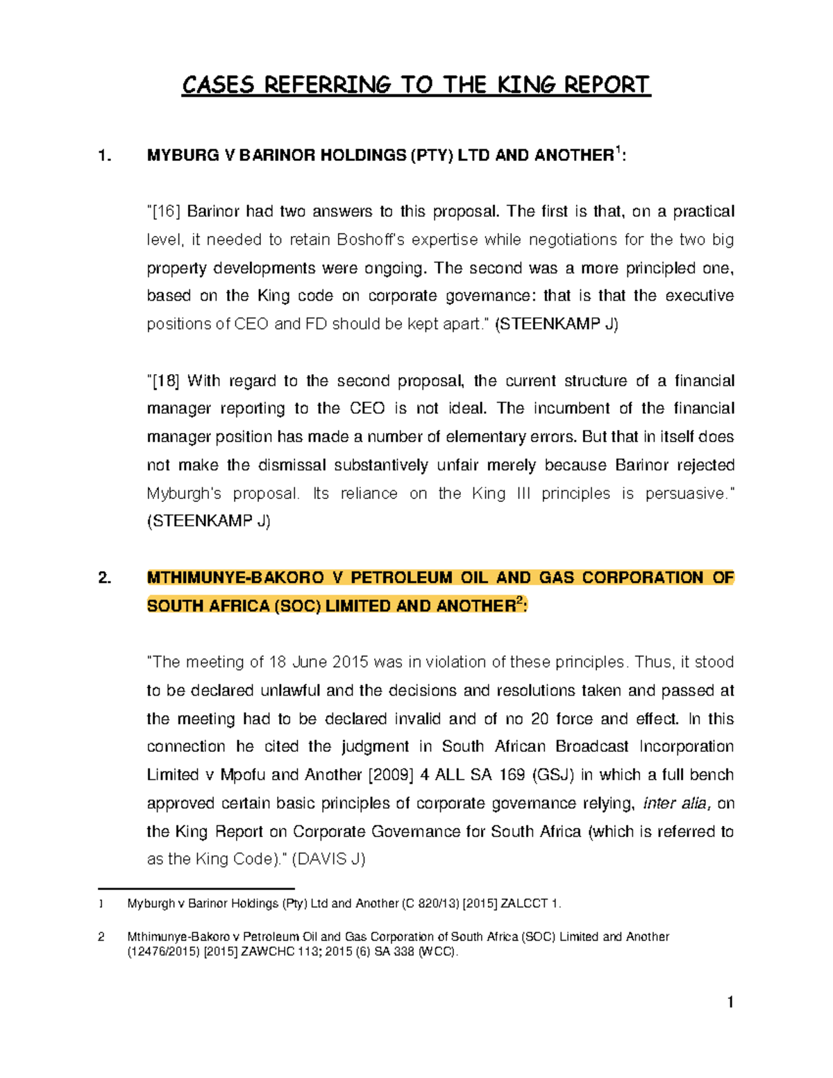 Cases Referring TO THE KING Report - CASES REFERRING TO THE KING REPORT ...