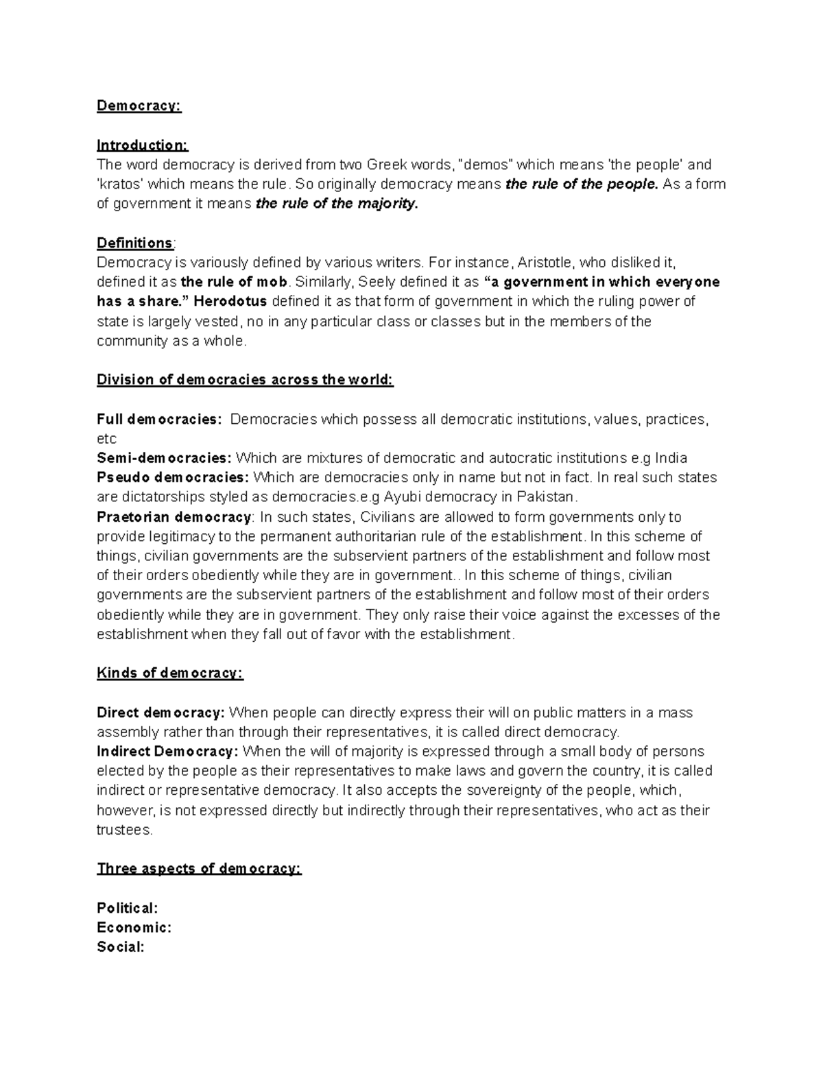 Democracy theme - Democracy: Introduction: The word democracy is ...