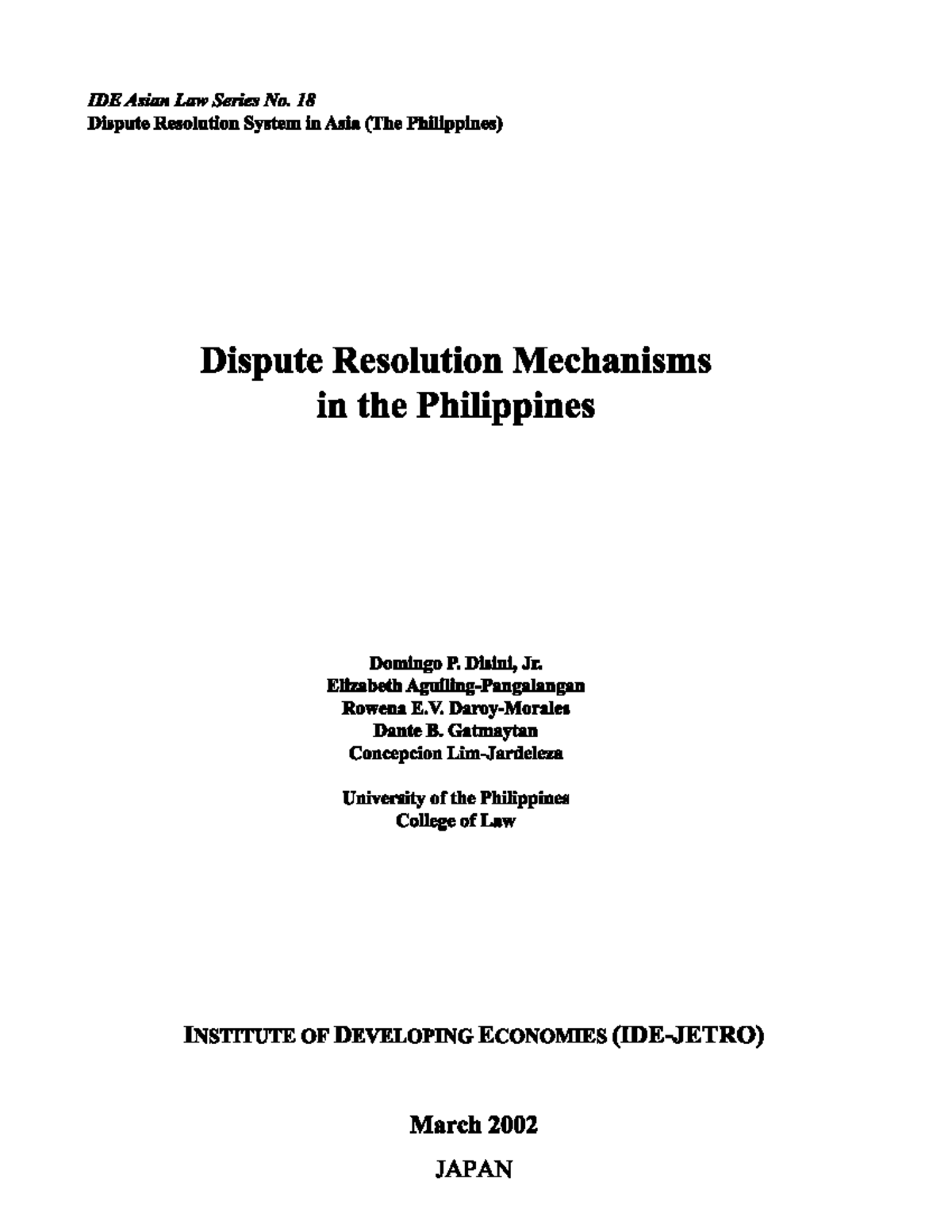 Dispute Resolution Mechanism - Doctor of Jurisprudence - Studocu