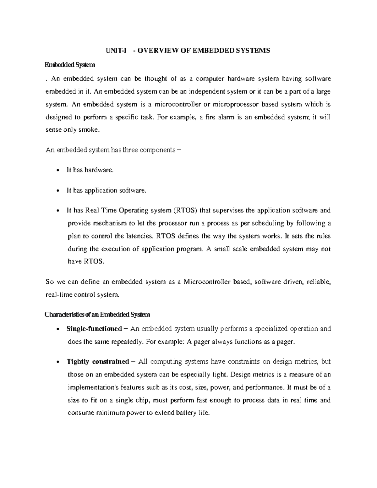 Design of embedded system - UNIT-I - OVERVIEW OF EMBEDDED SYSTEMS ...