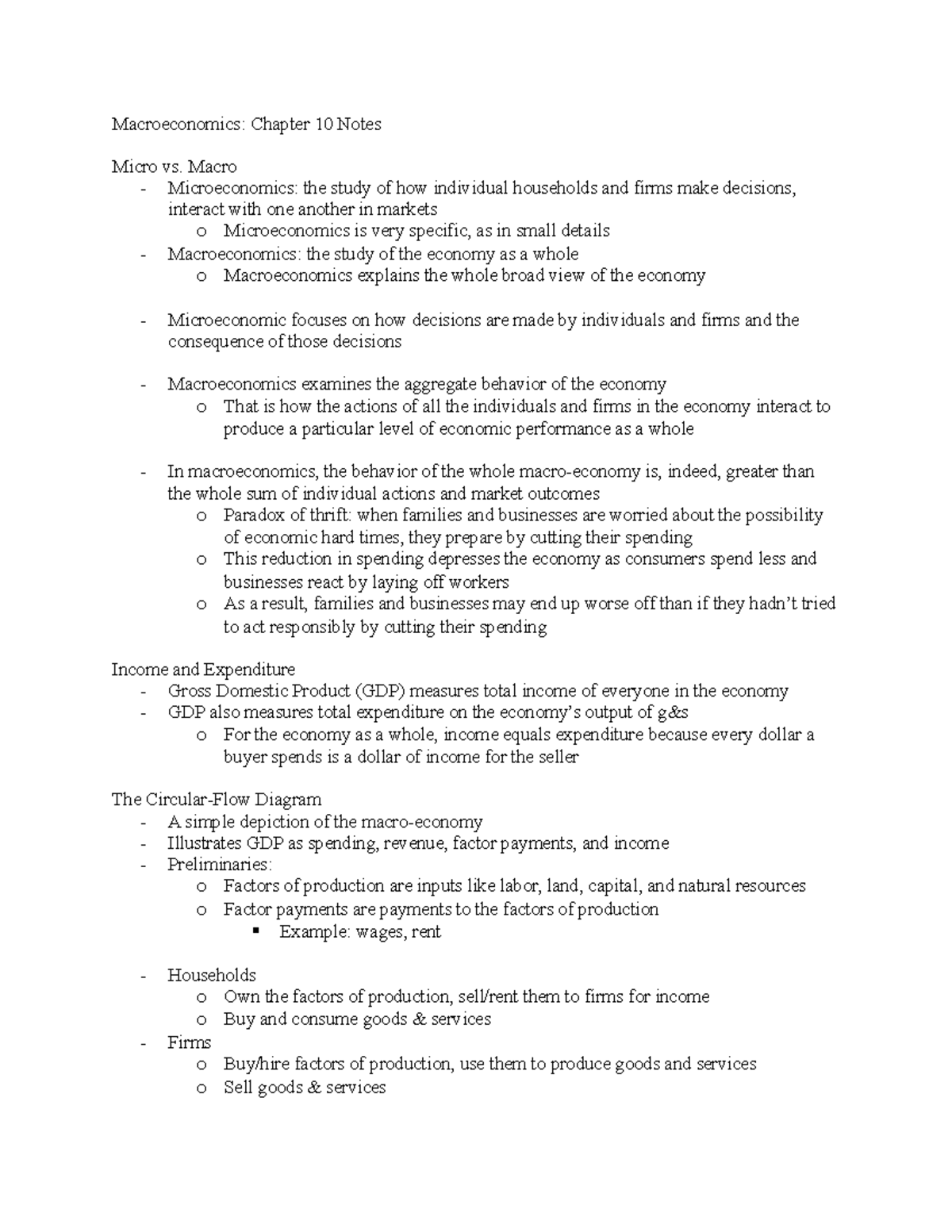 Chapter 10 Notes #1 - Macroeconomics: Chapter 10 Notes Micro Vs. Macro ...