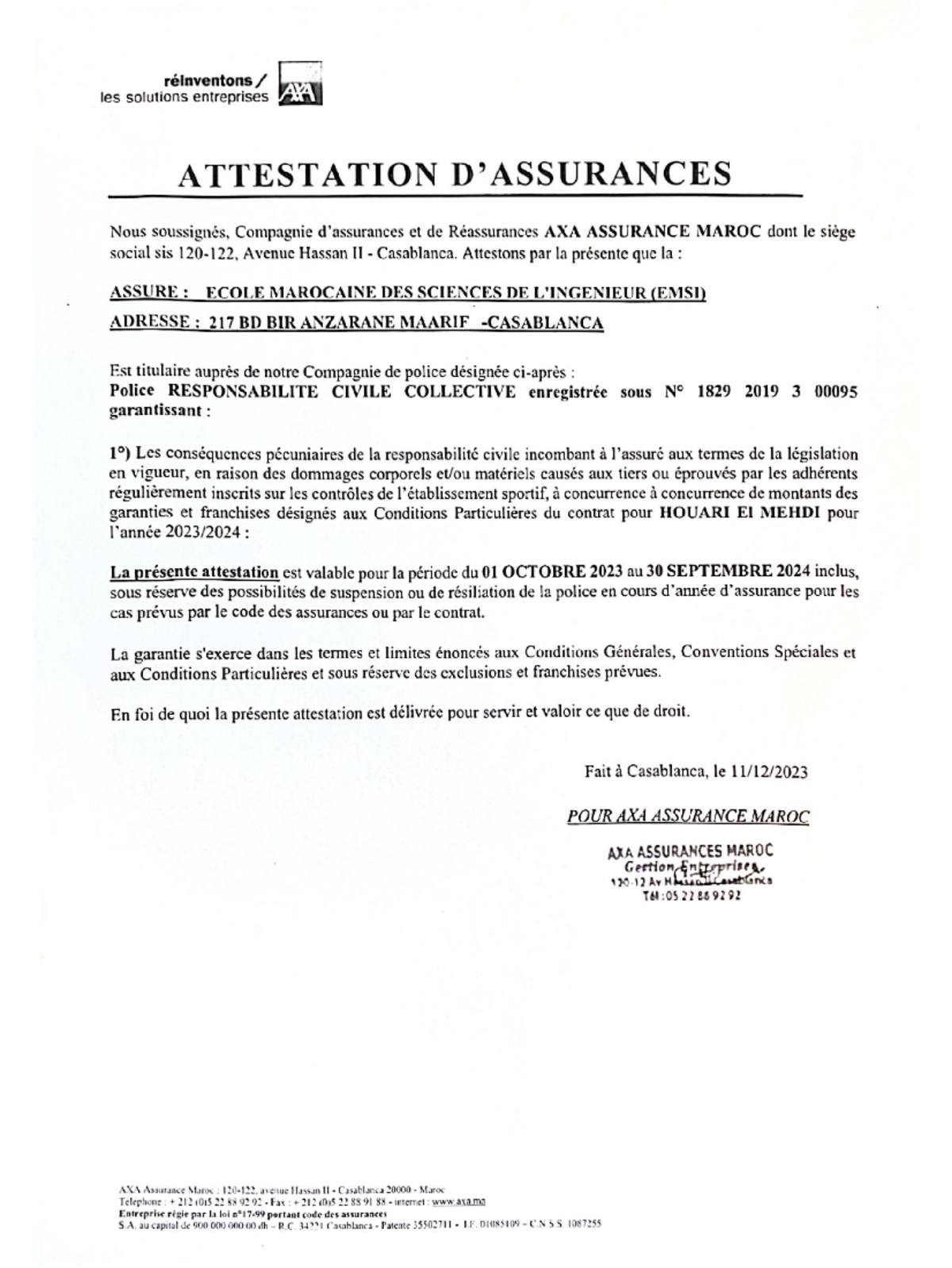 Attestation d'assurance - administration Oracle - Studocu