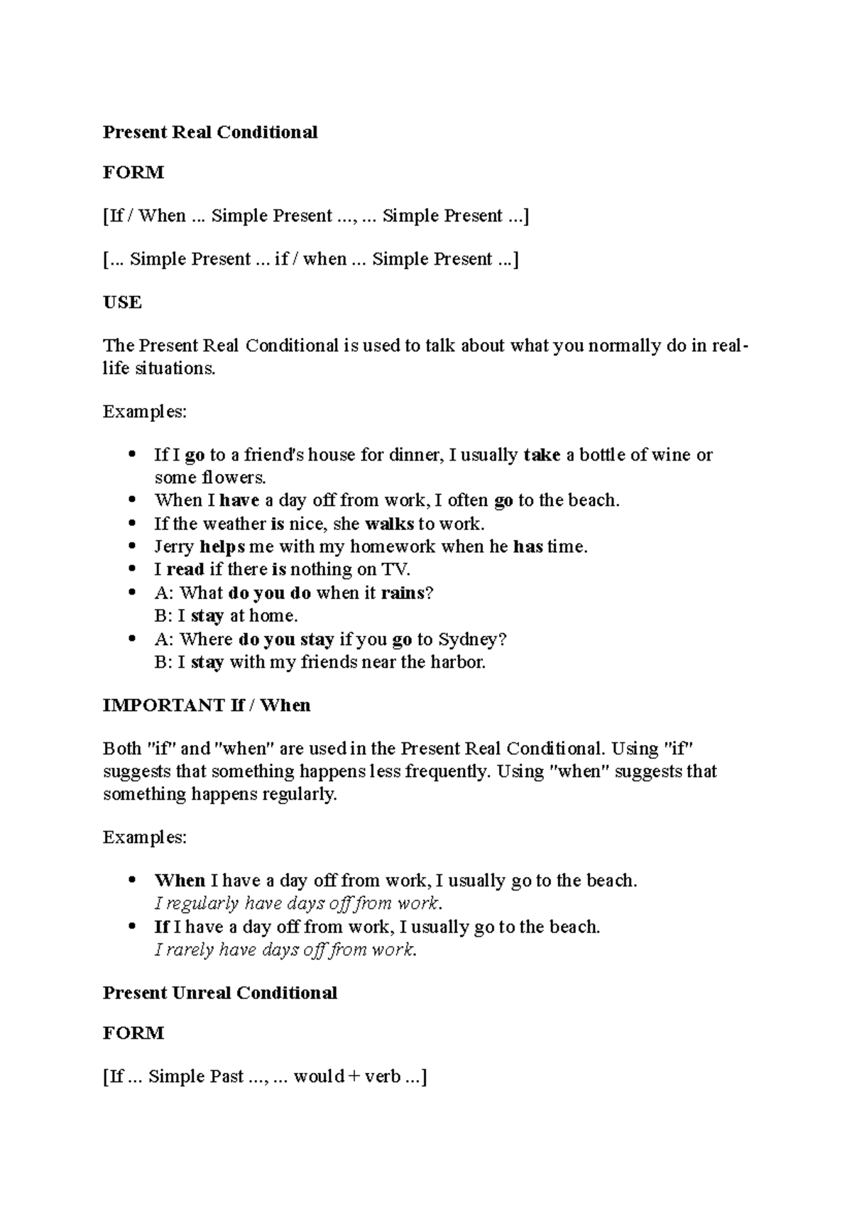 Present Real Conditional - Present Real Conditional FORM [If / When ...