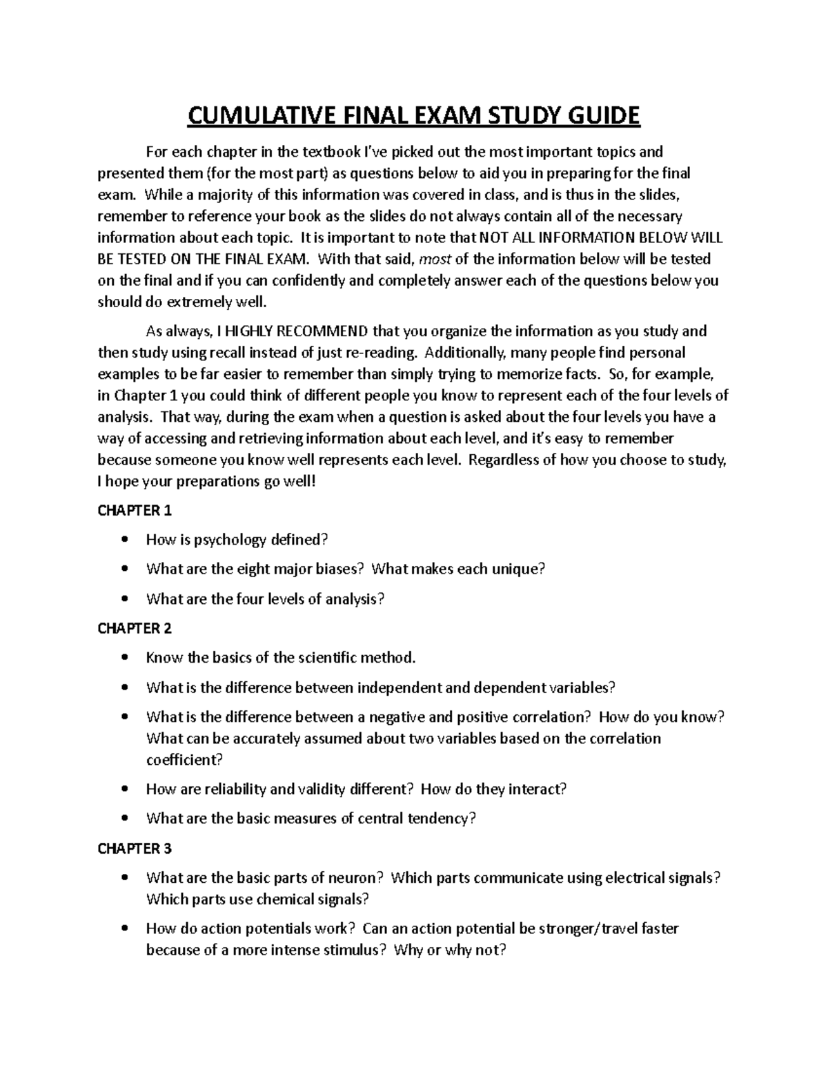 Cumulative Final Exam Study Guide (fa20) - CUMULATIVE FINAL EXAM STUDY ...