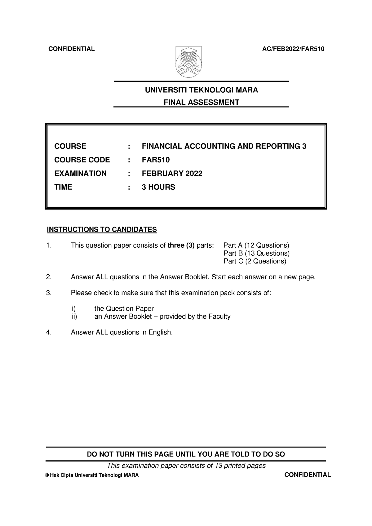 FEB22 - BACHELOR OF ACCOUNTANCY (HONOUR) PAST YEAR QUESTION ...