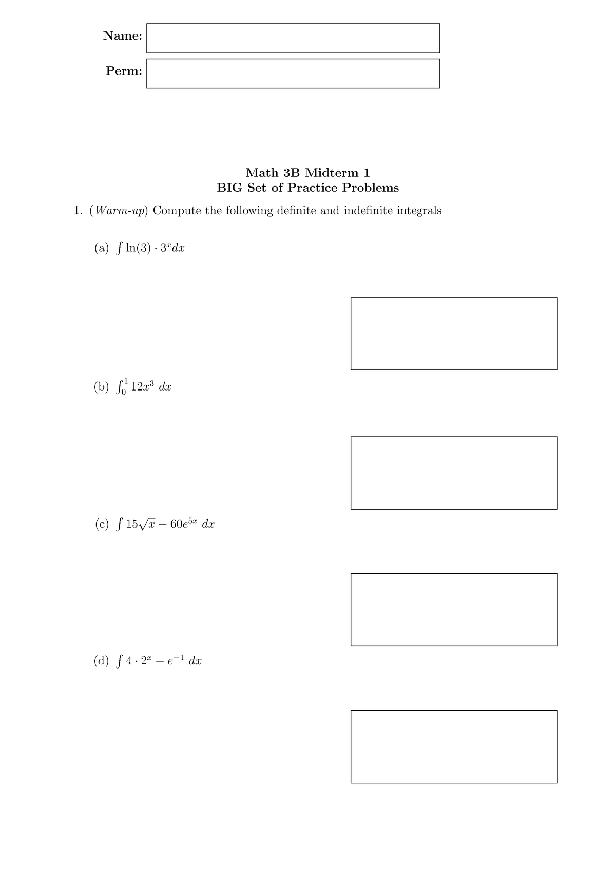 Math 3B Midterm 1 Practice Problems - Name: Perm: Math 3B Midterm 1 BIG ...