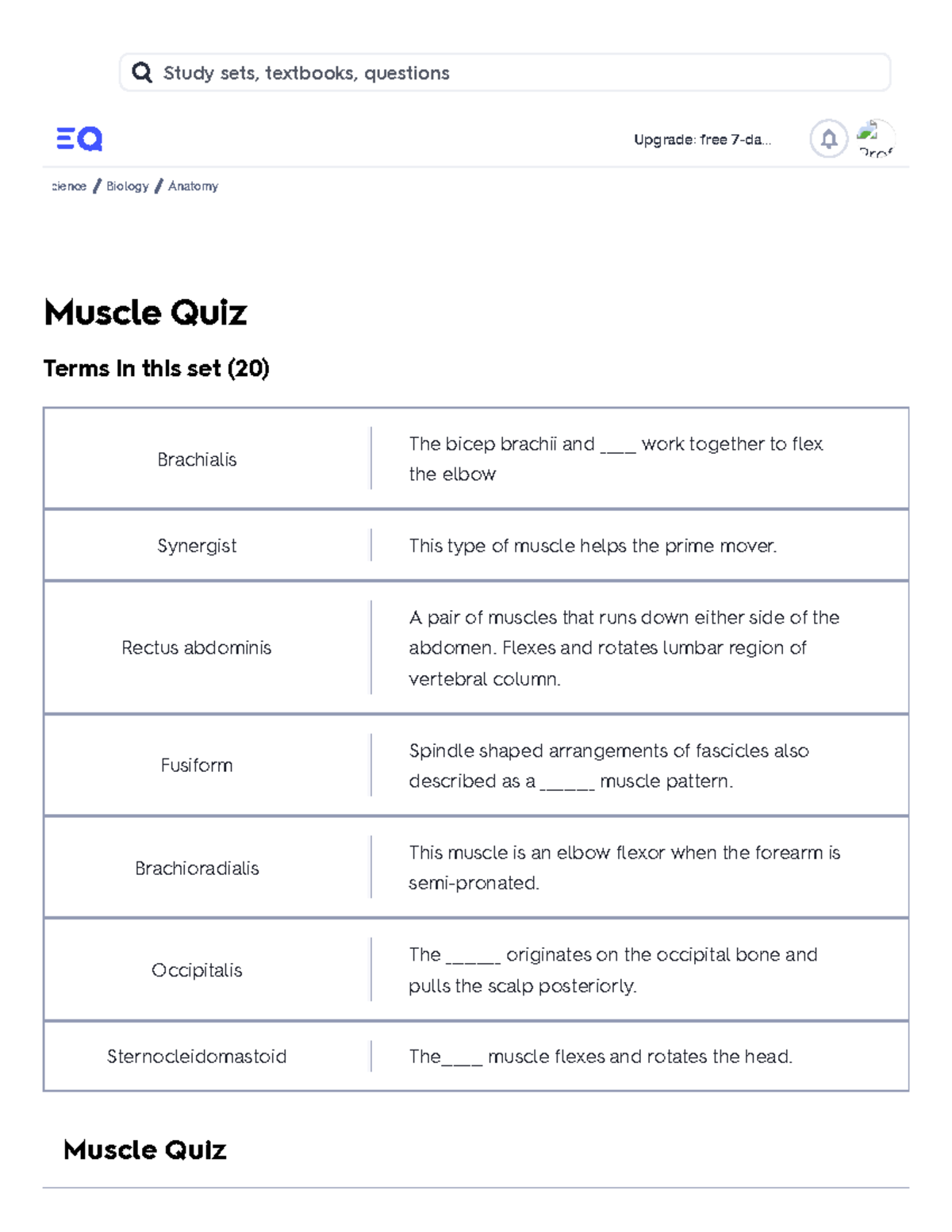 Muscle Quiz Flashcards Quizlet Scheduled maintenance Saturday, April 2 from 8PM to 9PM EDT