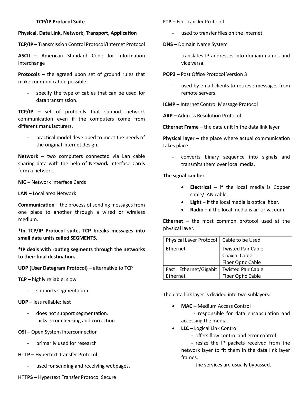 Comms-reviewer - reviewer - TCP/IP Protocol Suite Physical, Data Link ...