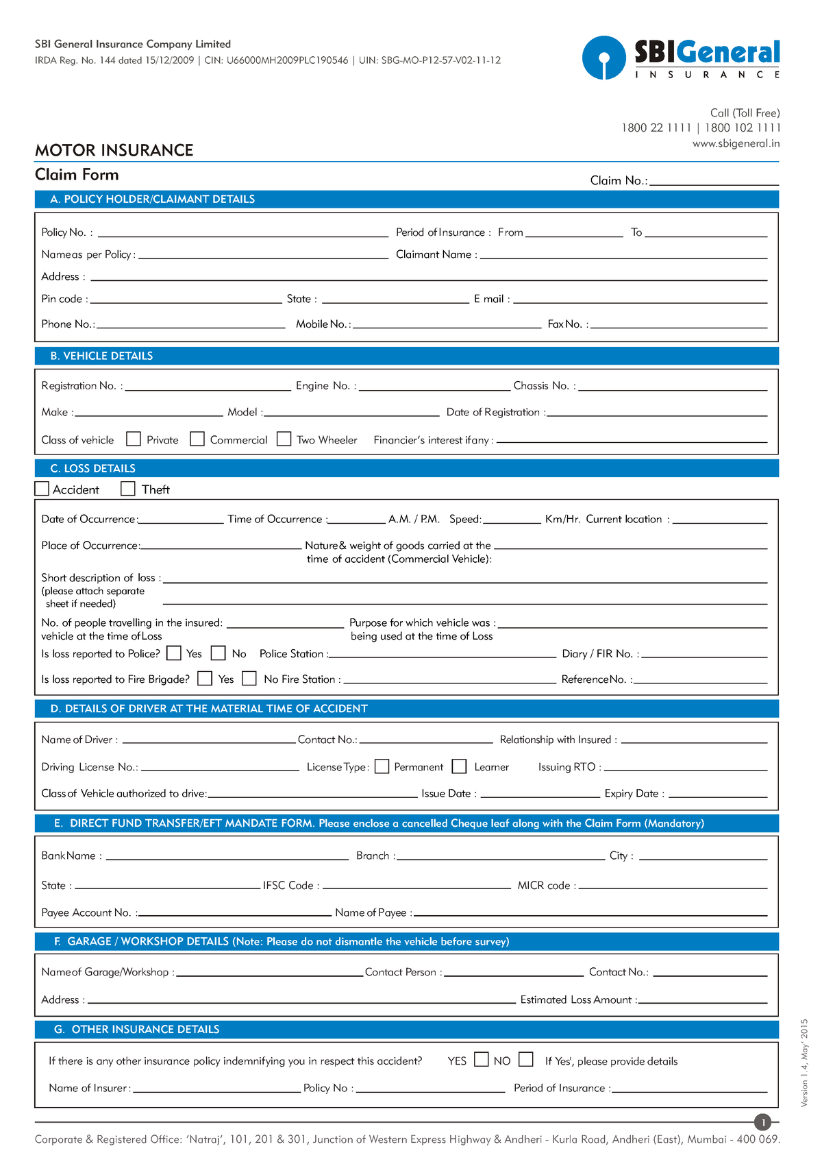 SBI - Policy No. : Period of Insurance : From To Name as per Policy ...