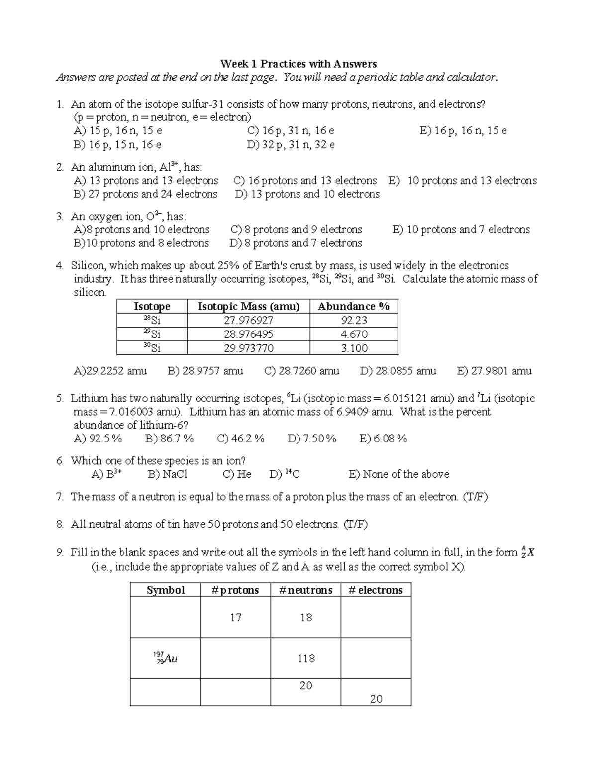 CHM+2045+Week+1+Practice+Questions - Week 1 Practices with Answers ...