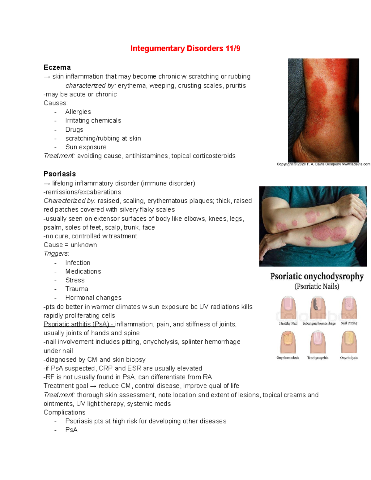 NUR 313 Integumentary Disorders - Integumentary Disorders 11/ Eczema → ...