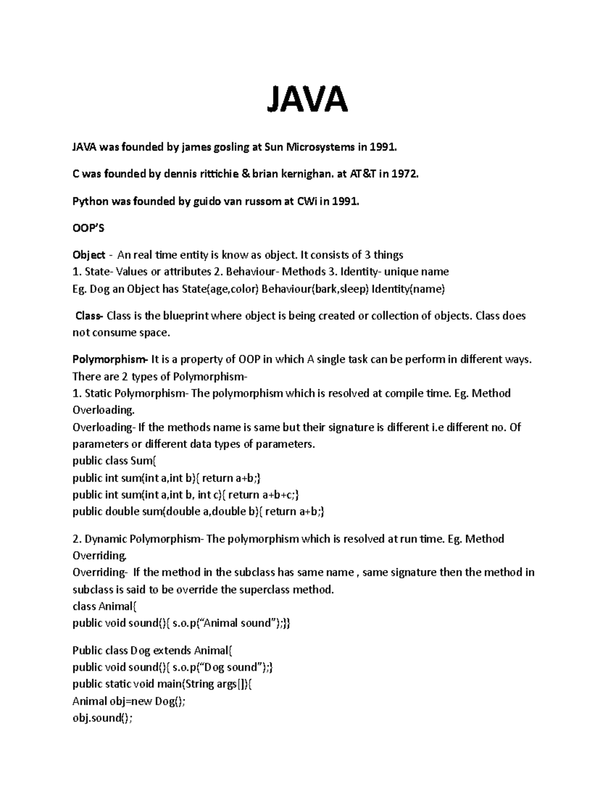 Important questions for Interview - JAVA JAVA was founded by james ...