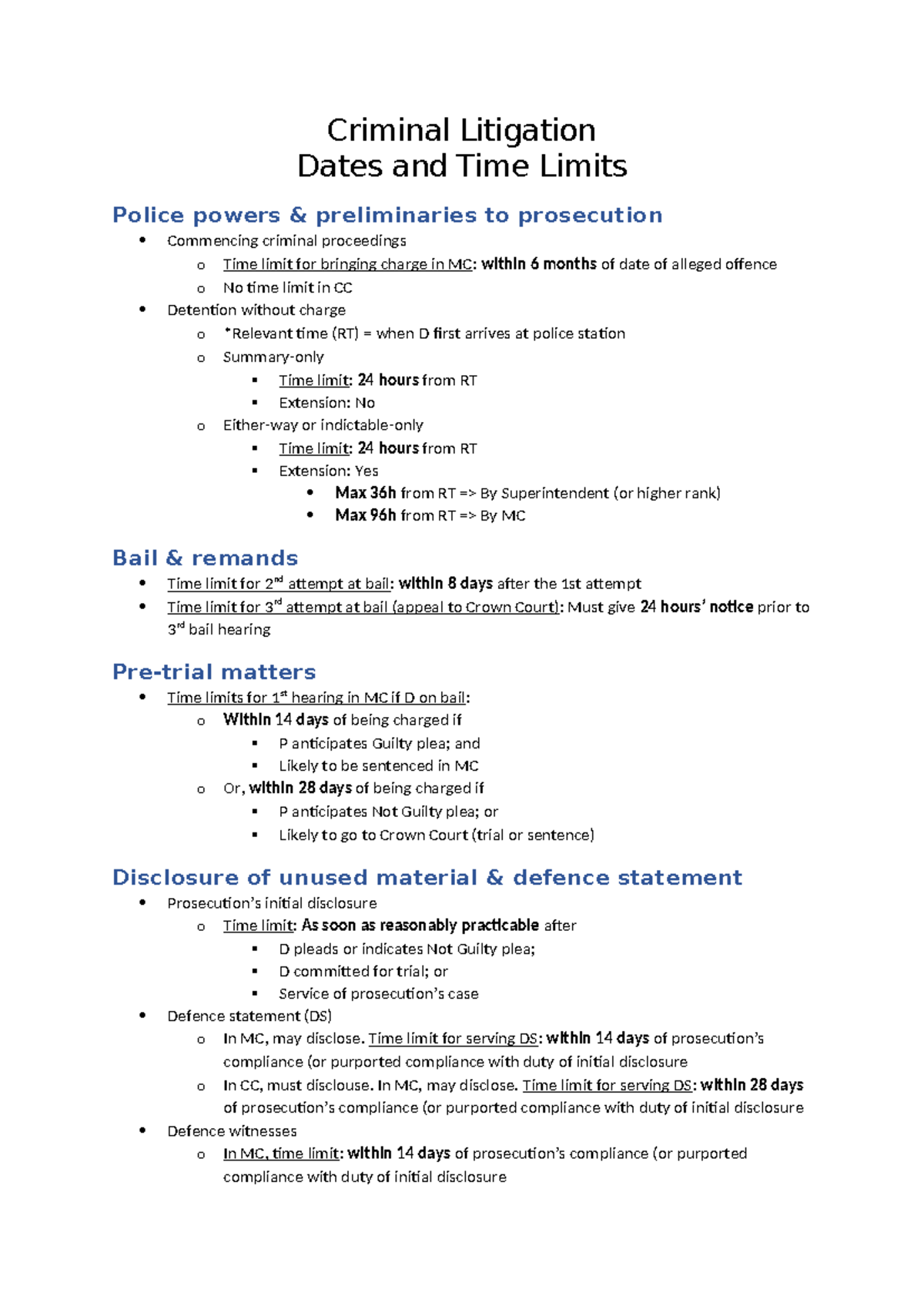 Criminal Litigation Dates and Time Limits - Criminal Litigation Dates ...