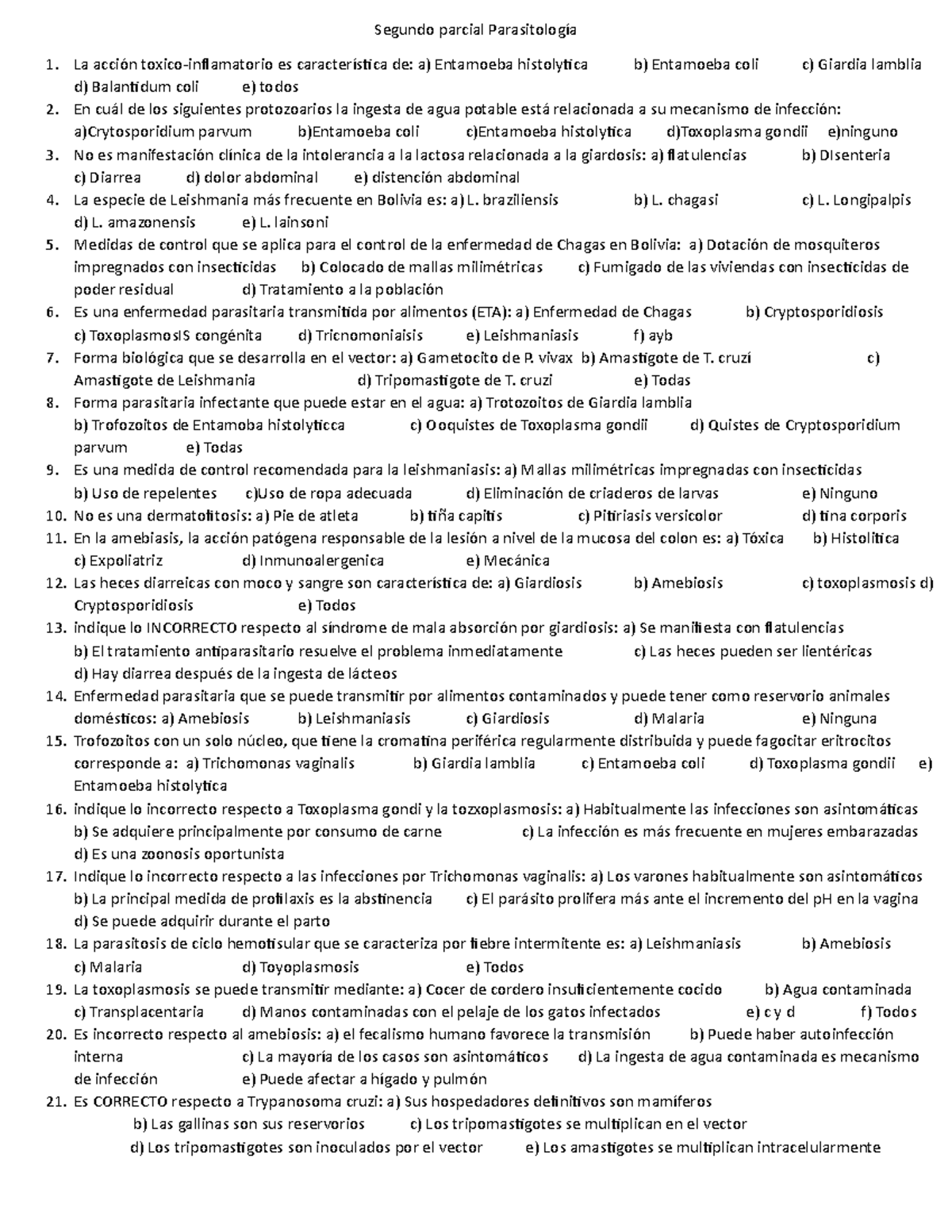 Segundo parcial Parasitología - Segundo parcial Parasitología La acción ...