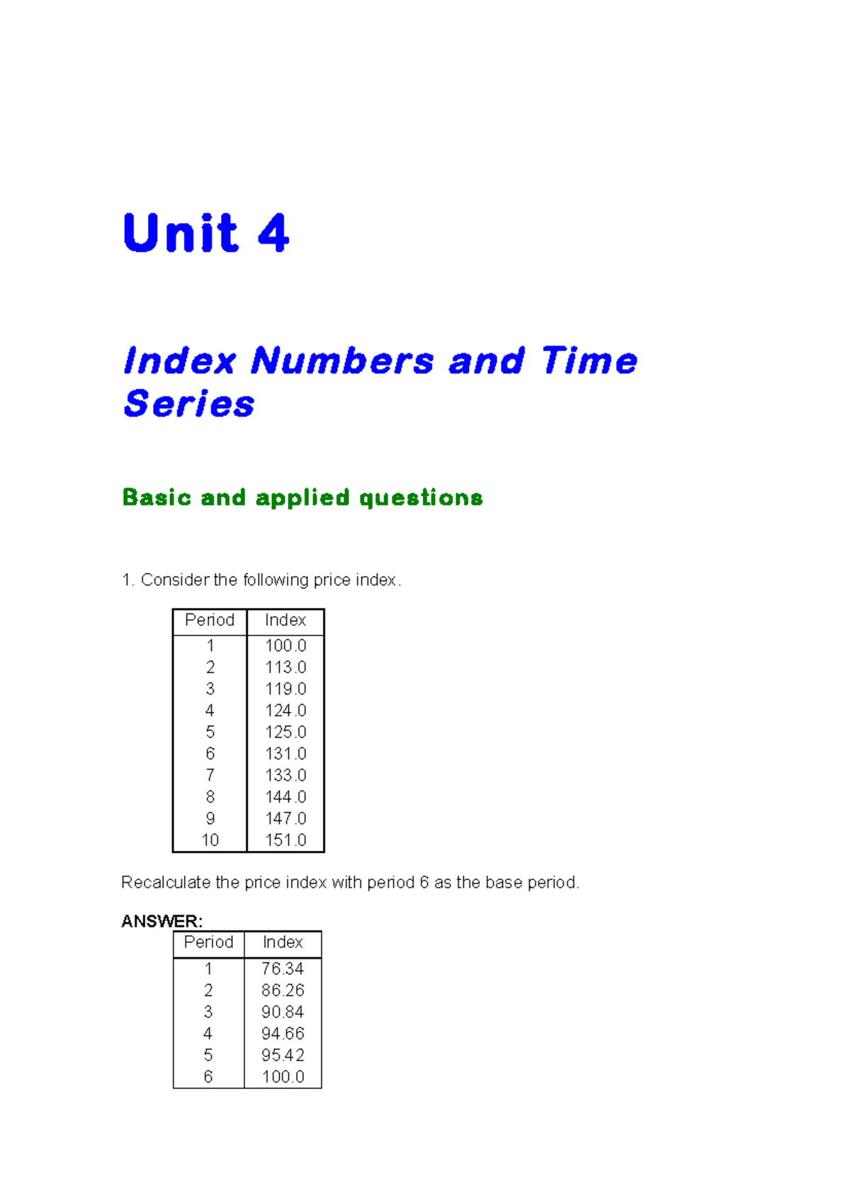 Unit 4 - Apuntes 4 - Unit 4 Index Numbers and Time Series Basic and ...