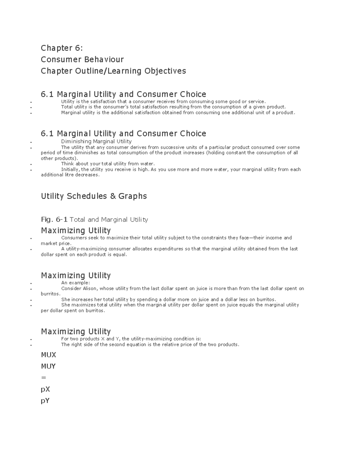 Chapter 6 - Summary Microeconomics Chapter Consumer Behaviour Chapter