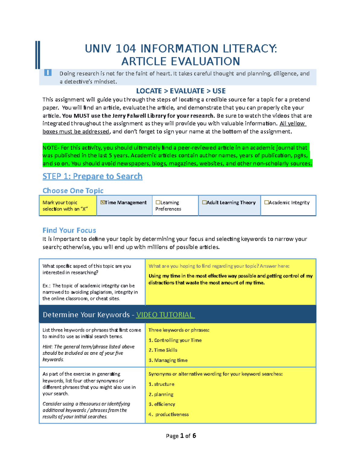 2021 Article Evaluation Instructions and Template - UNIV 104 ...