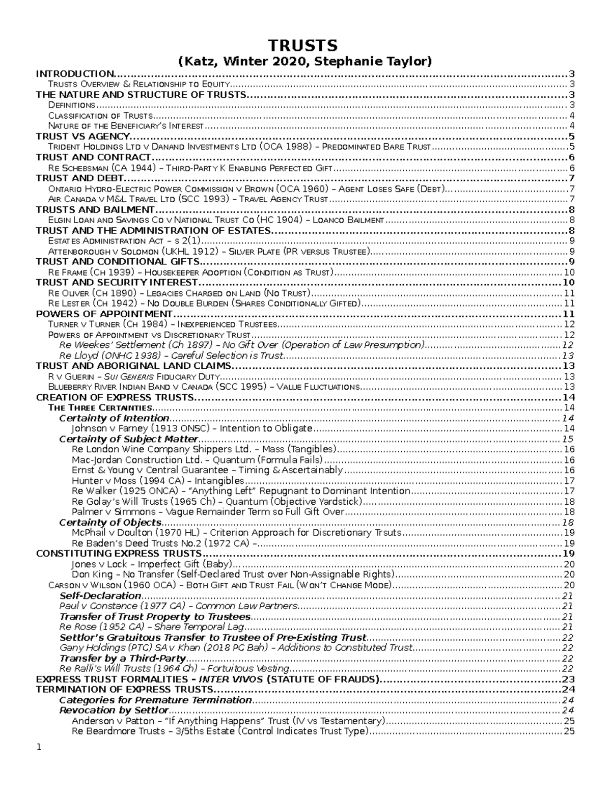 Trusts - Summary - 2019-2020 - 2L 3L - Trusts - Katz - TRUSTS ...