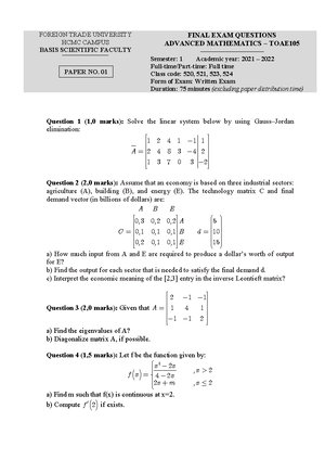Exercises-C1 Matrix 1 2 Properties of Matrix Operations - Advanced ...