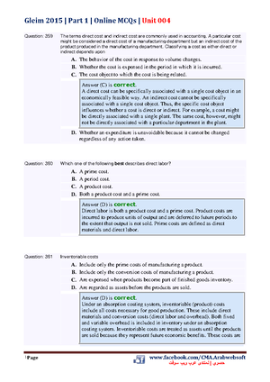 Gleim 2015 Part 1 Online MCQs Unit 007 - 1 Page facebook/CMA ...