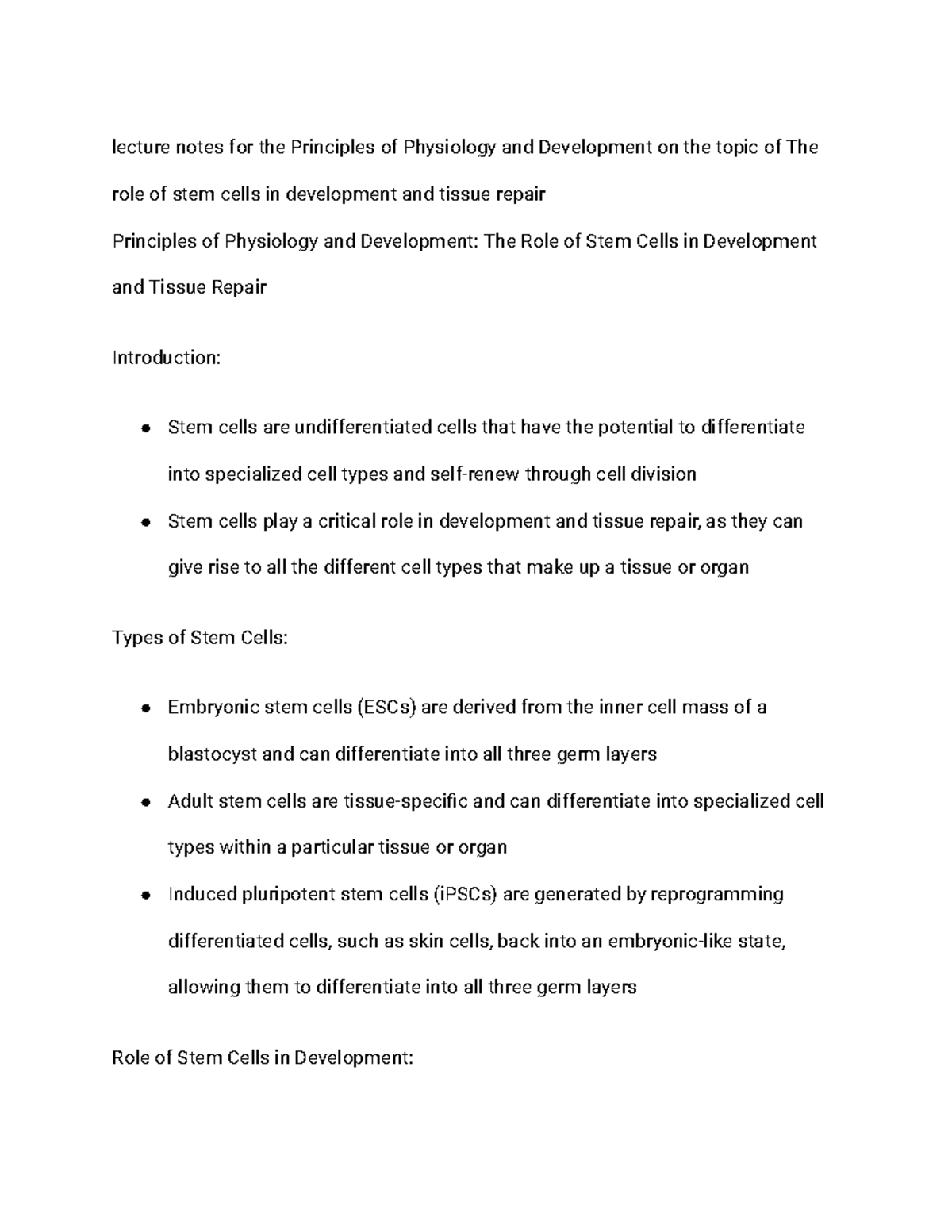 Lecture notes for the Principles of Physiology and Development on the ...
