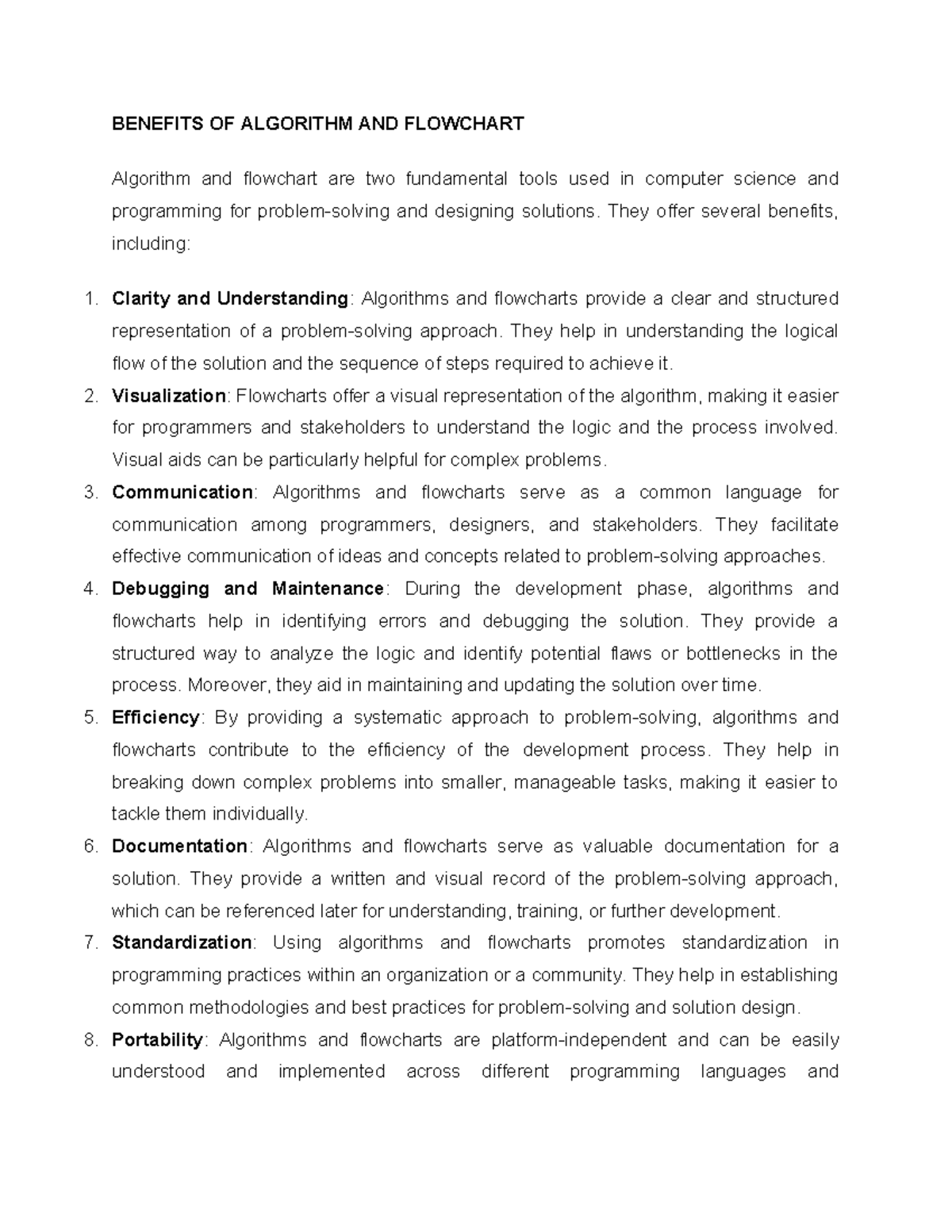 Benefits of Algorithm and Flowchart - BENEFITS OF ALGORITHM AND ...