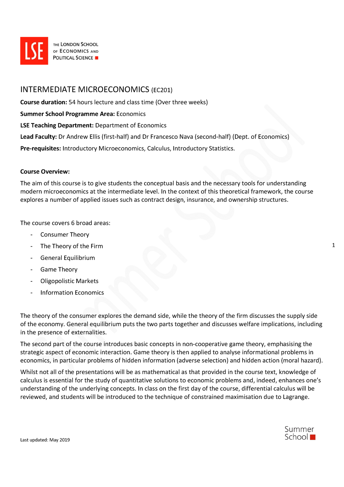 EC201 Handout - Econometrics - Last Updated: May 2019 1 INTERMEDIATE ...