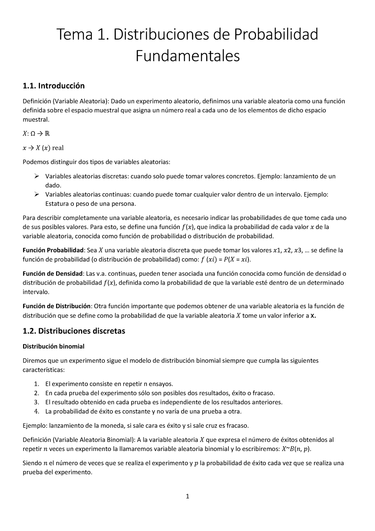 Tema 1. Distribuciones De Probabilidad Fundamentales - Tema 1 ...