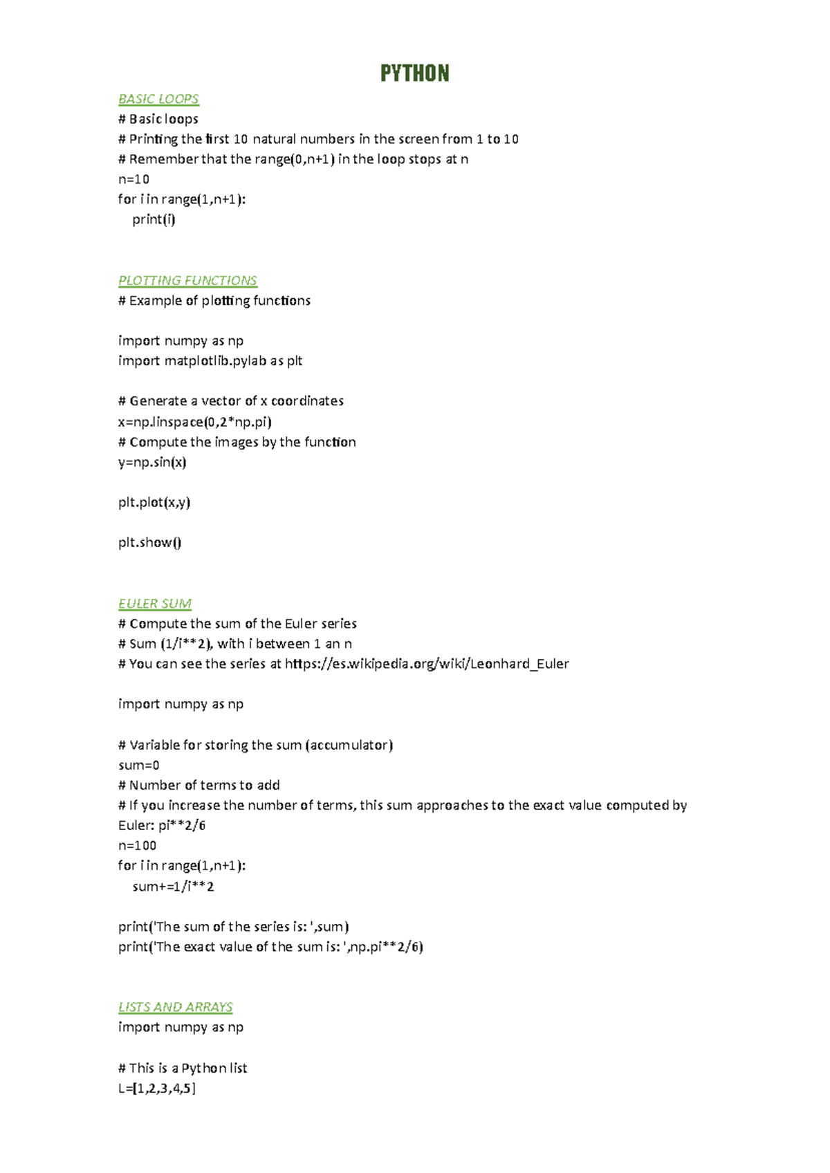 Python - PYTHON BASIC LOOPS Basic loops Printing the first 10 natural ...