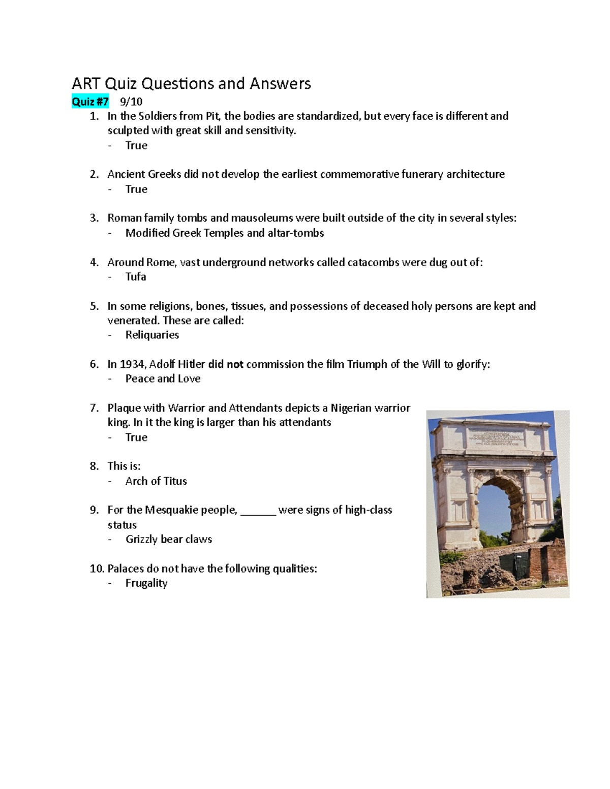 ART Quiz 7 Quiz Answers. ART Quiz Questions and Answers Quiz 7 9/