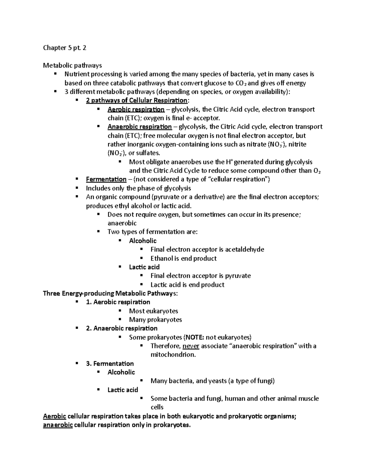 Metabolic Pathways in Bacteria: Aerobic Respiration Anaerobic ...