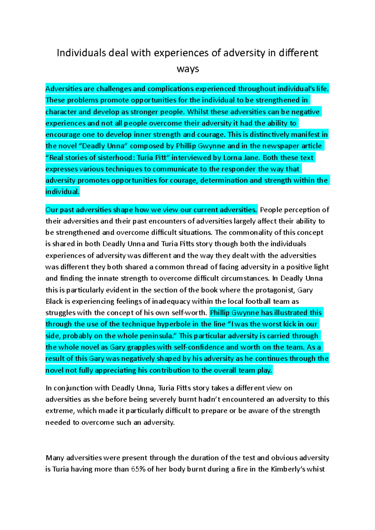 English - Individuals deal with experiences of adversity in different ...