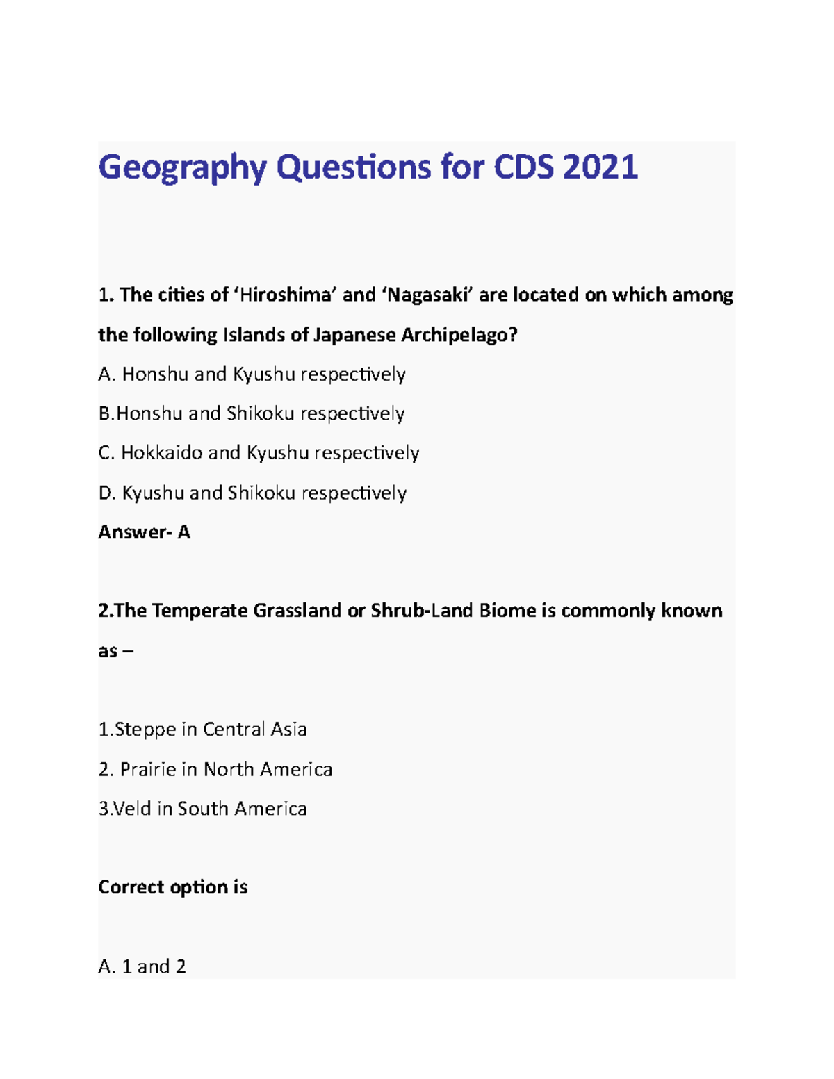 Geography - hi i need notes - Geography Questions for CDS 2021 The ...