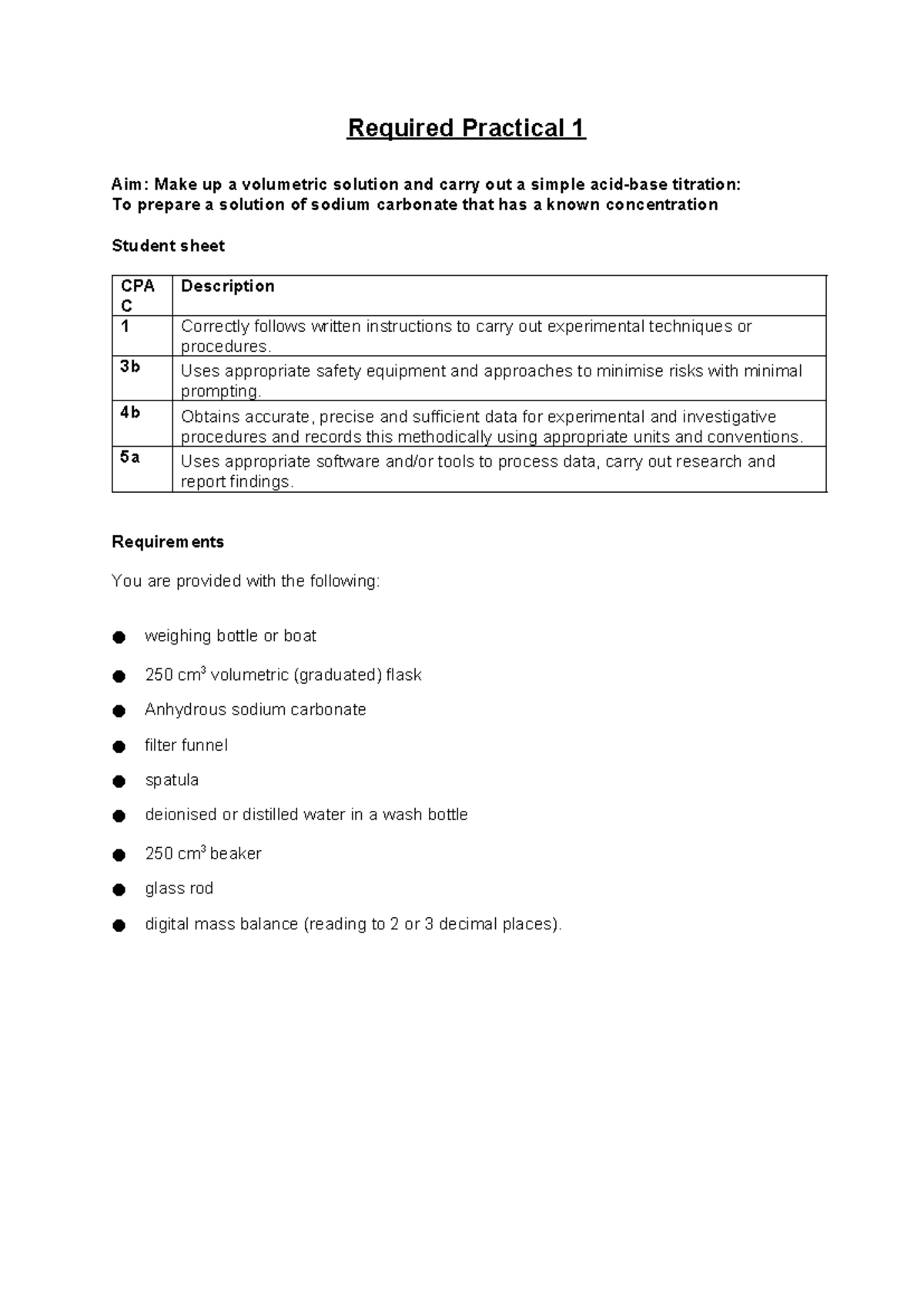 Required Practical 1 - 3b Uses appropriate safety equipment and ...