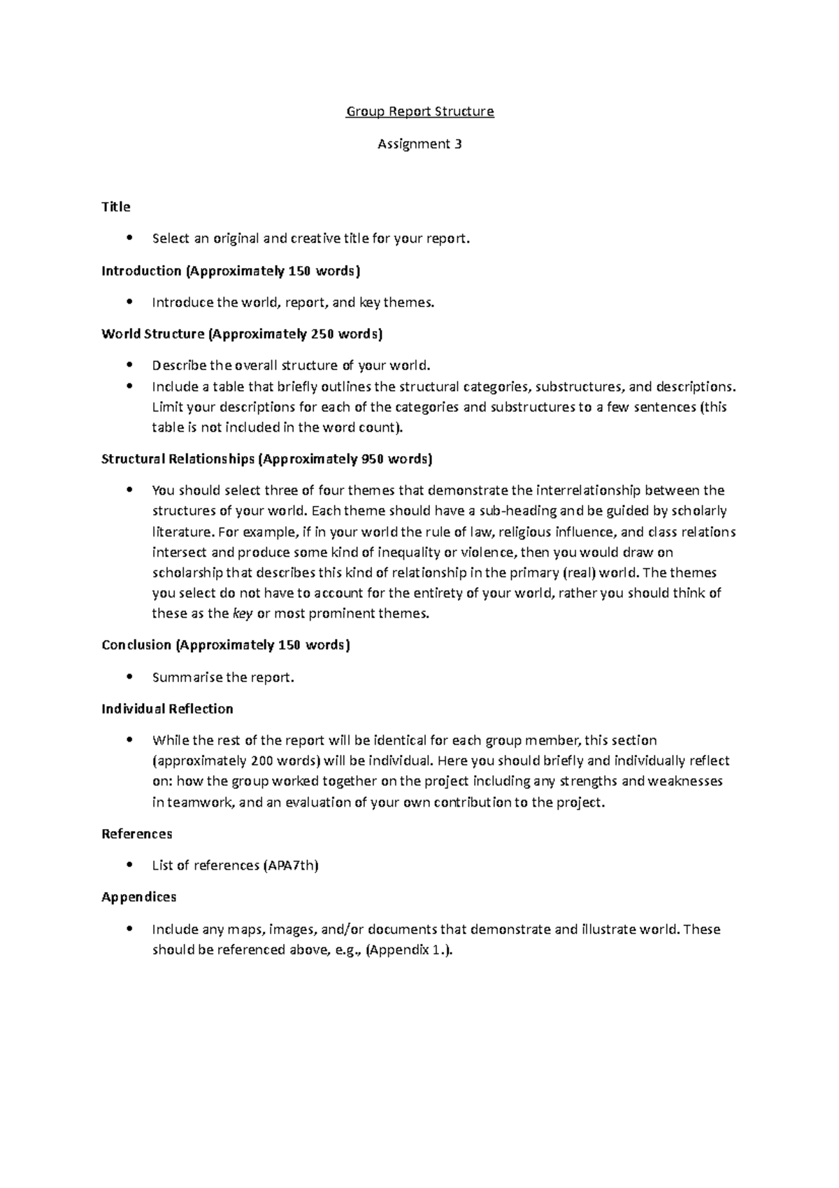 Group Report Structure - Group Report Structure Assignment 3 Title ...