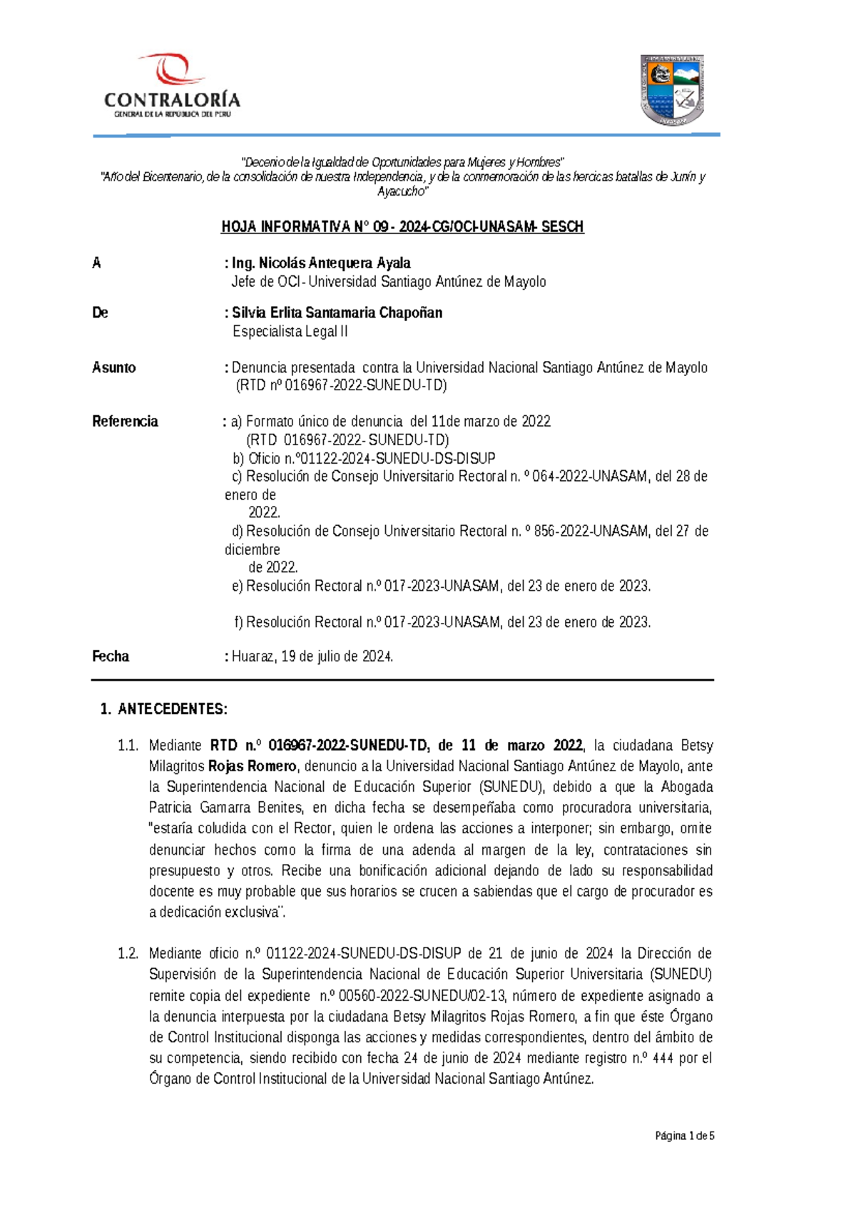 HOJA Informativa 092024 “Decenio de la Igualdad de Oportunidades