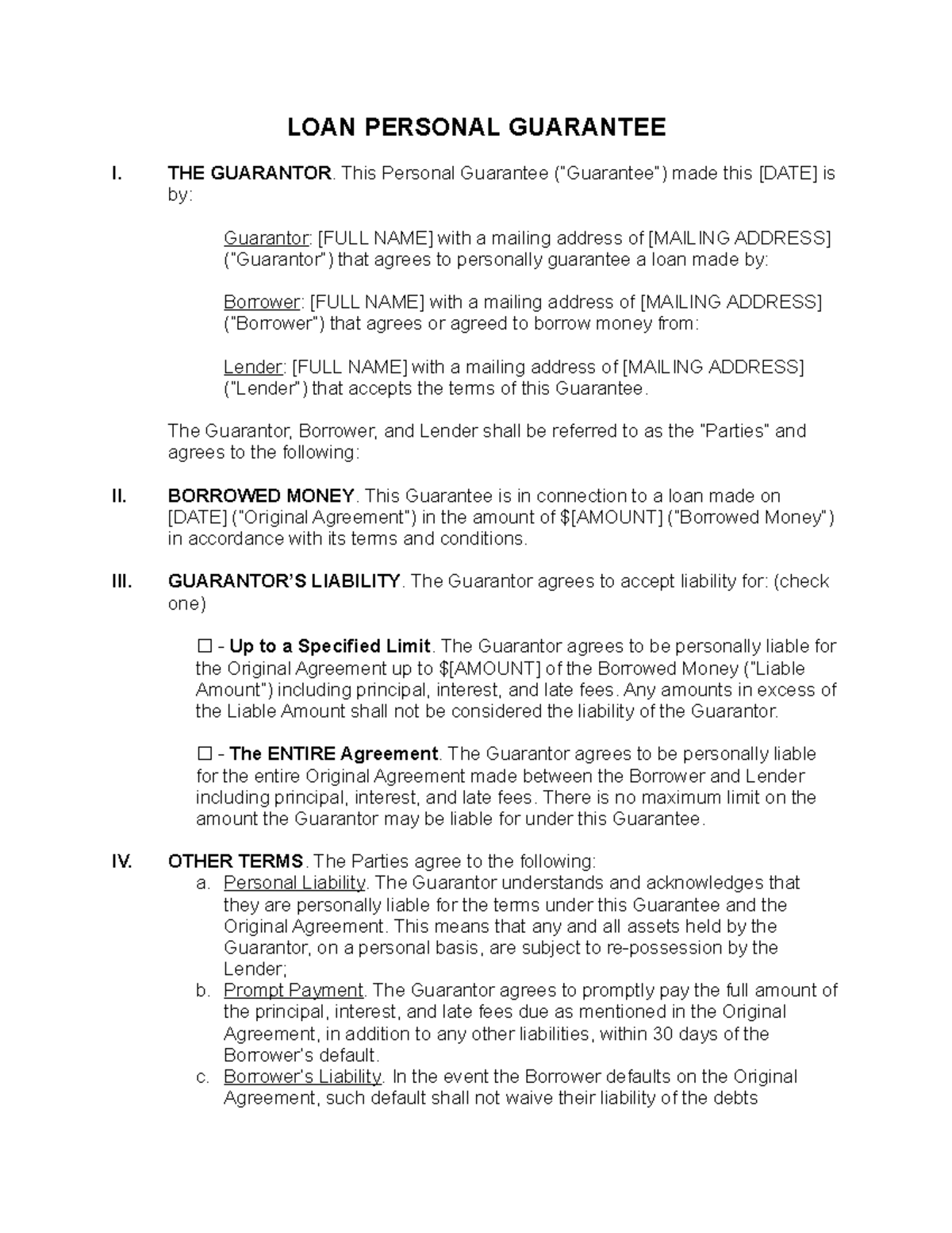 LoanGuaranteeForm Please do additional finding LOAN PERSONAL