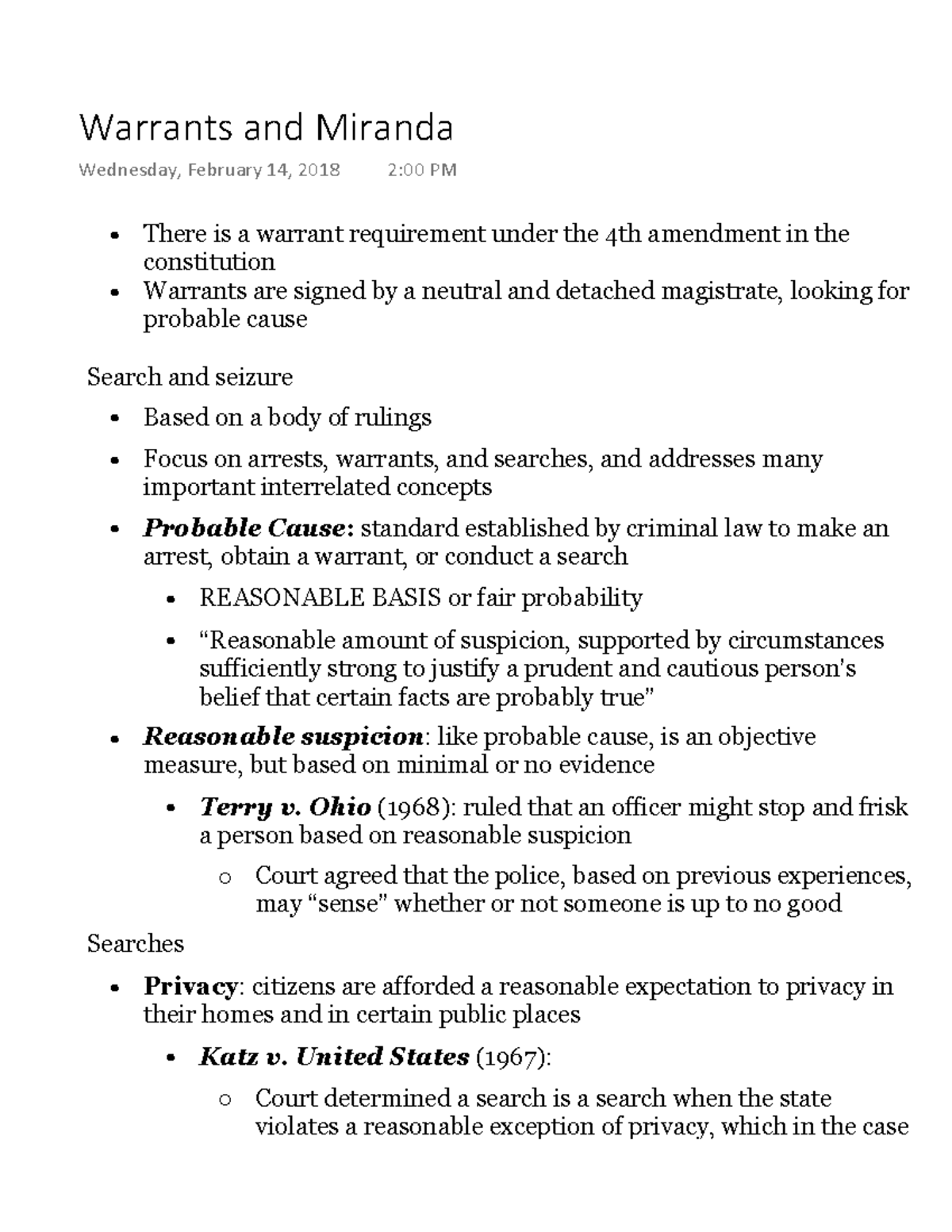 Warrants and Miranda Lecture notes 9 Warning TT undefined