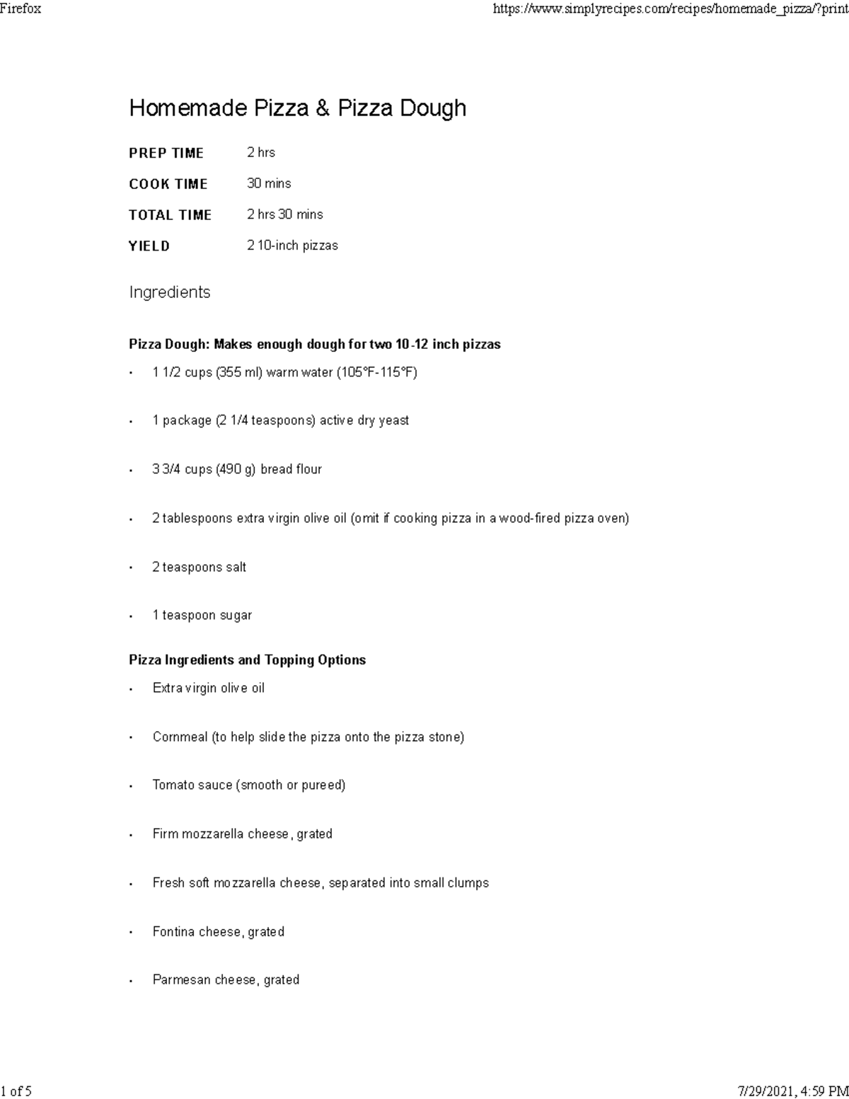 Homemade pizza explanatory Pizza Dough Makes enough dough for two